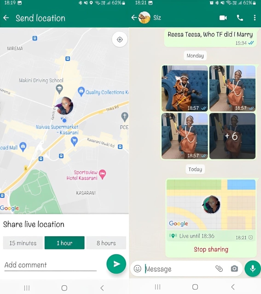 An image of WhatsApp location sharing