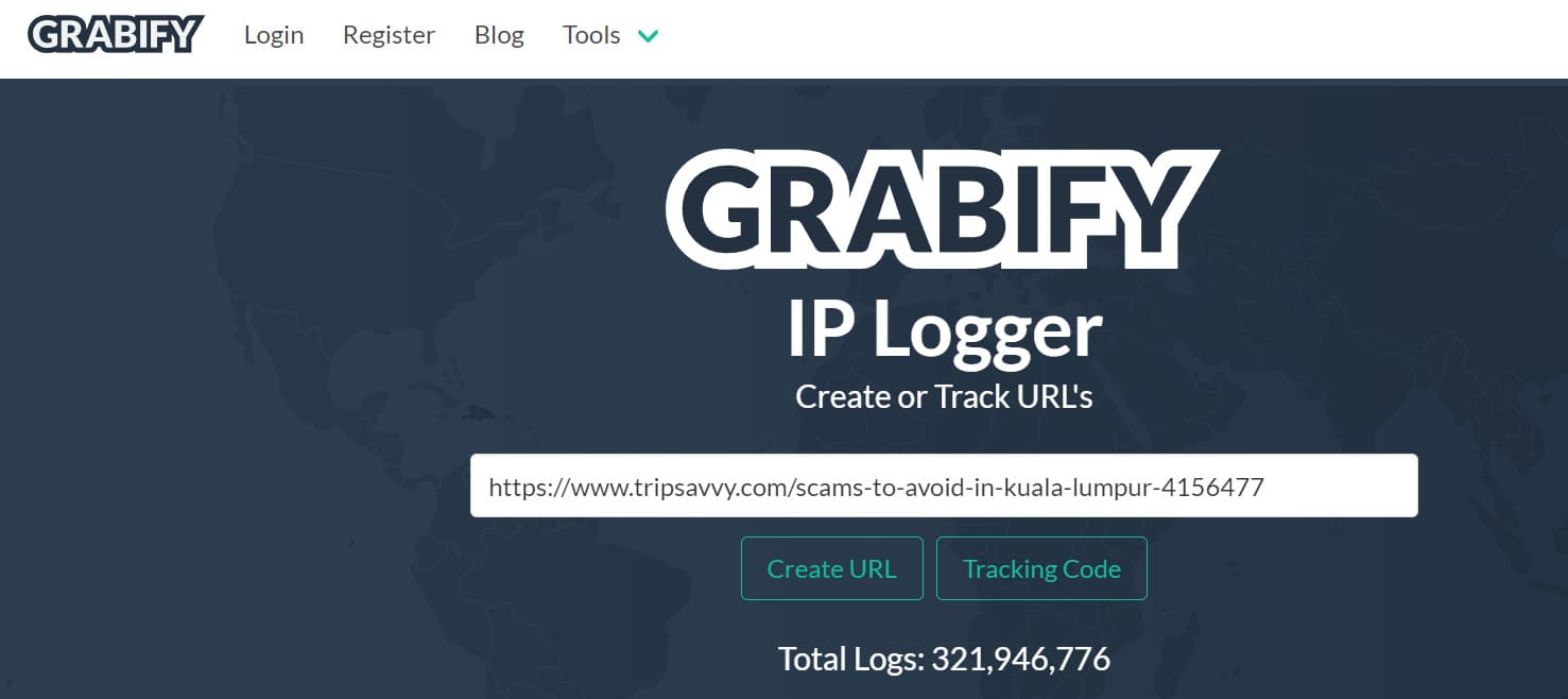 An image of Grabify website with URL to add tracking code
