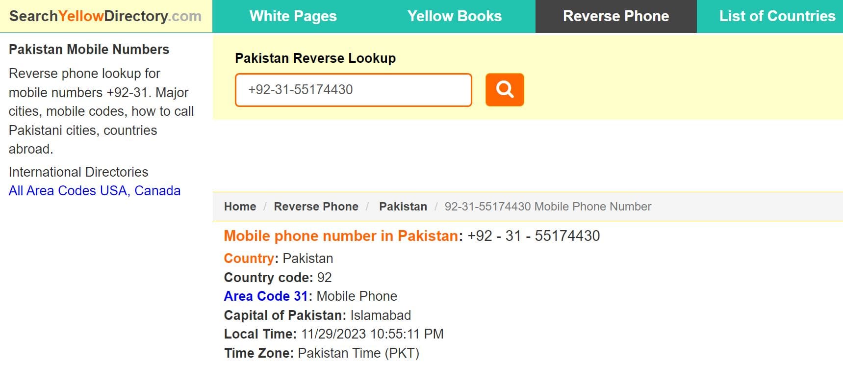 An image of Yellow Directory reverse phone lookup