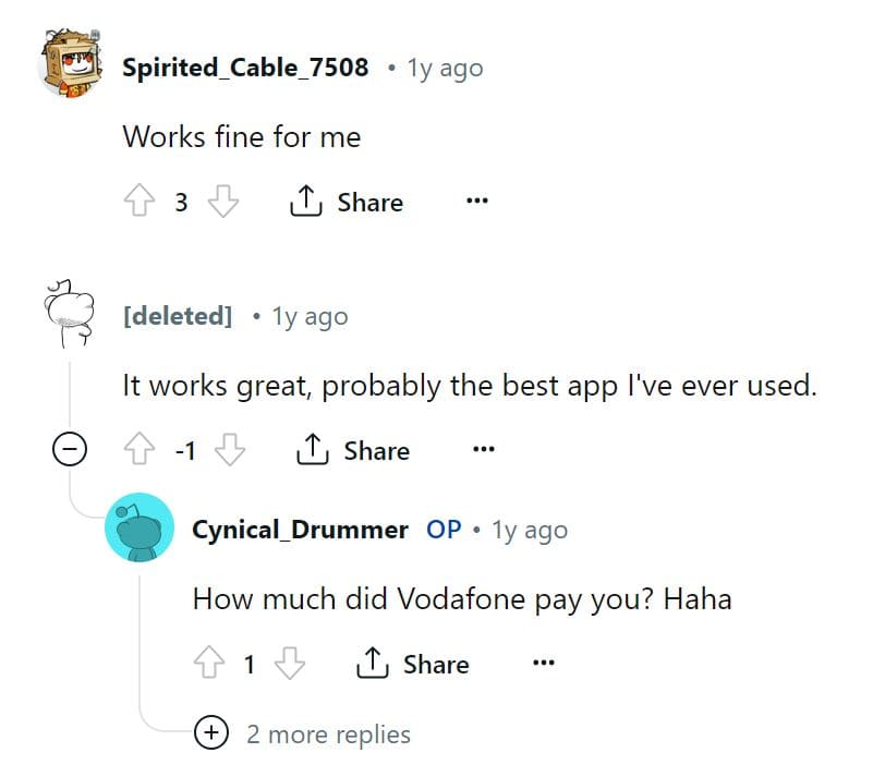 Positive Vodafone app review Reddit