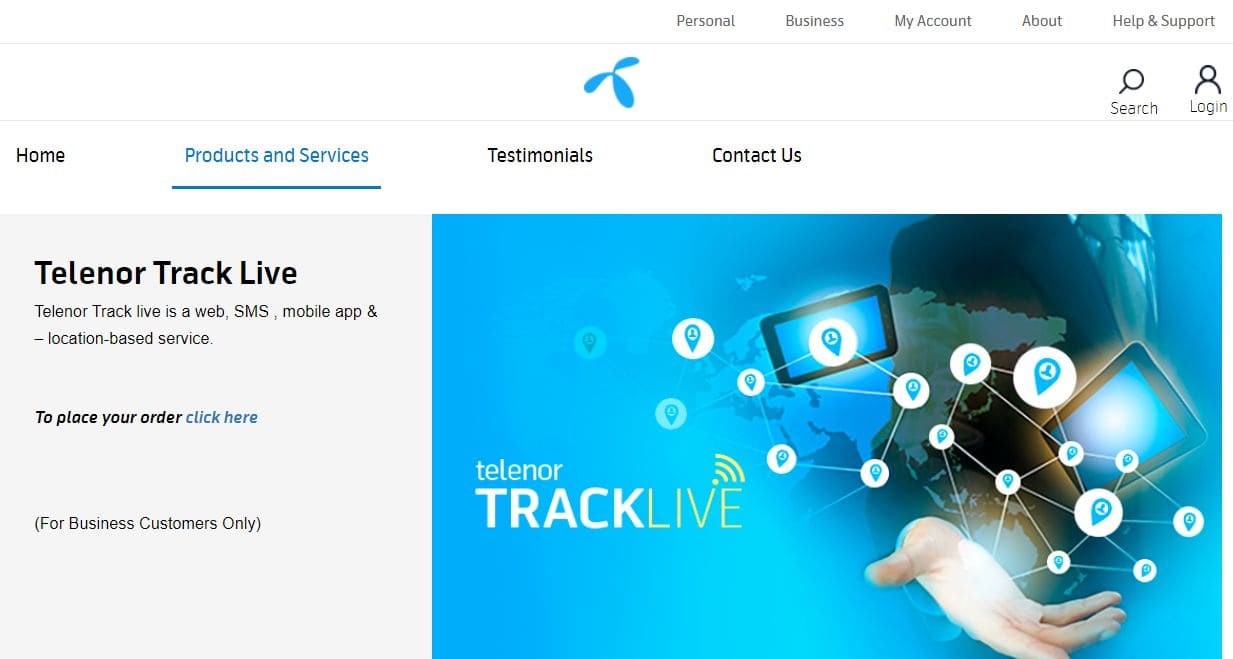 An image of Telenor Track Live website image