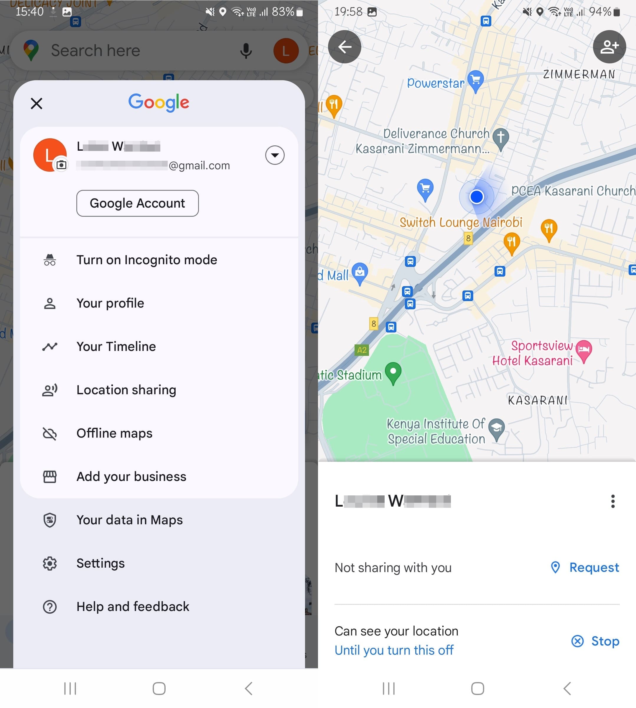 How to access location sharing to request location sharing from another person