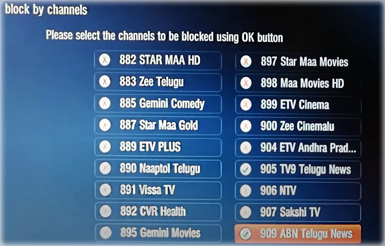 An image of Airtel TV channel list