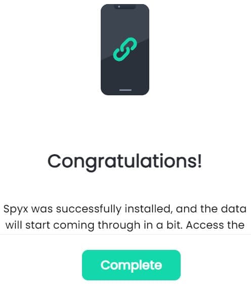 Congratulations messages afte successfully installing SpyX