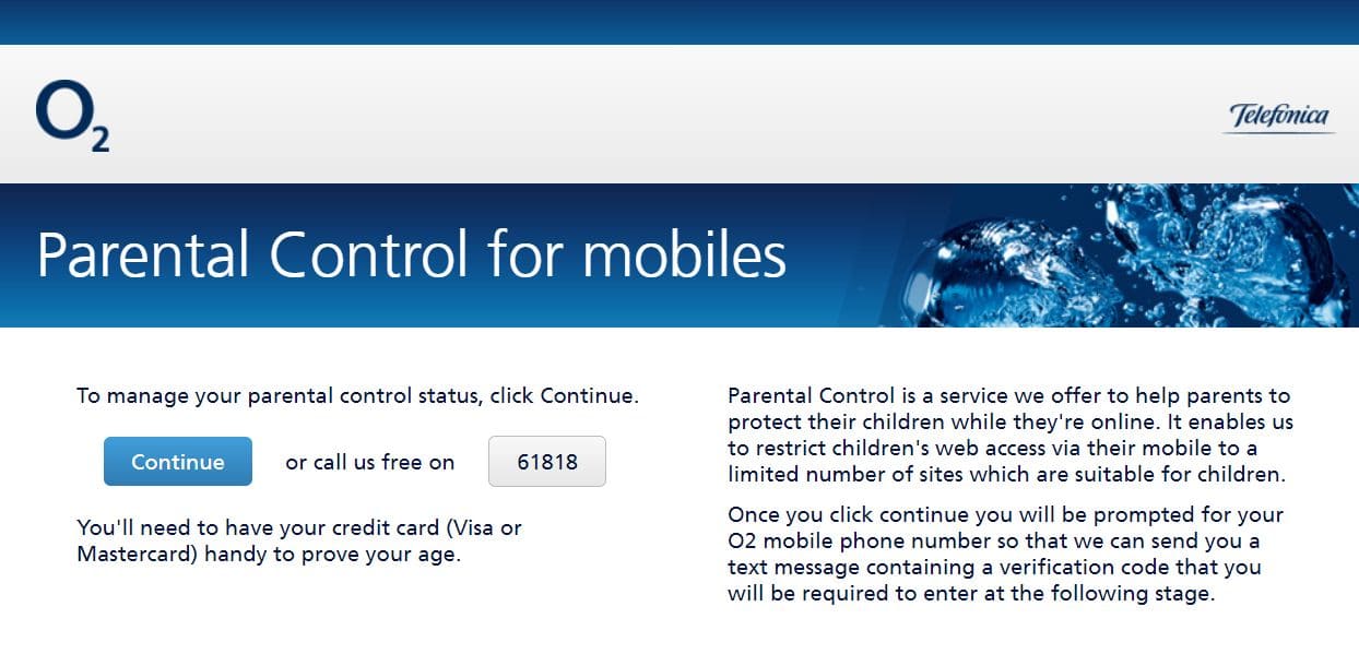 Image of the first step of how to set up parental controls on o2