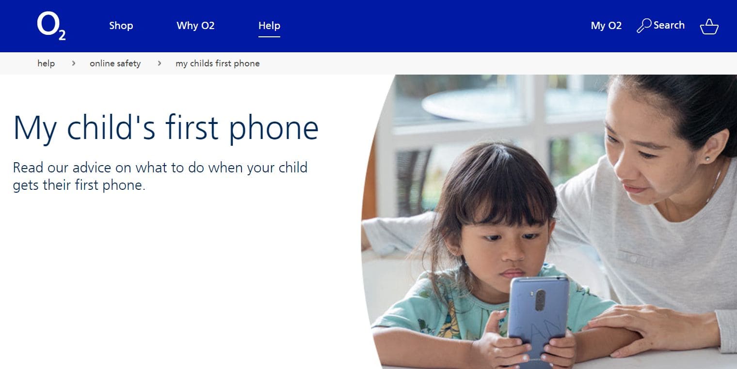An image of the O2 parental controls website start page