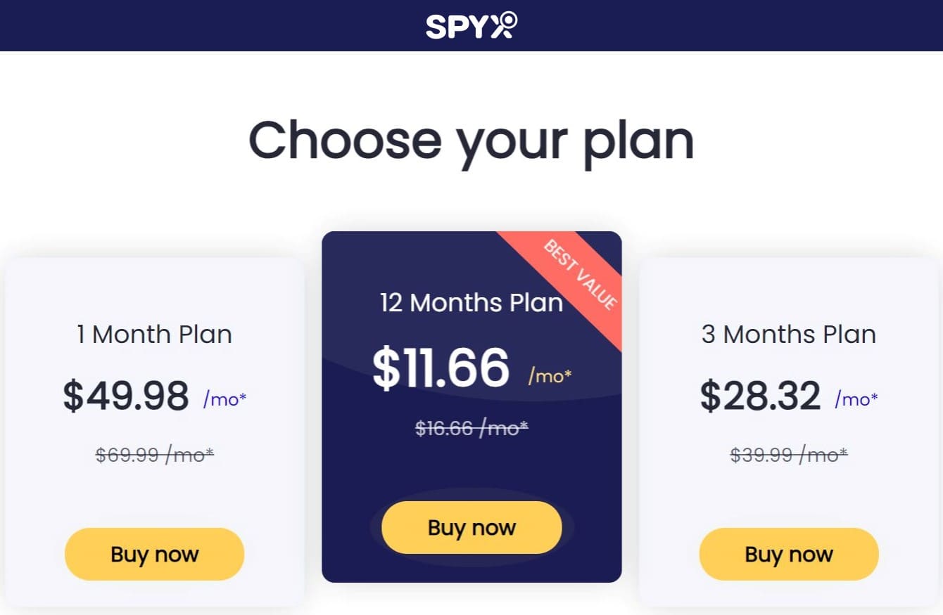 Specifying prices for purchasing SpyX personalized plans