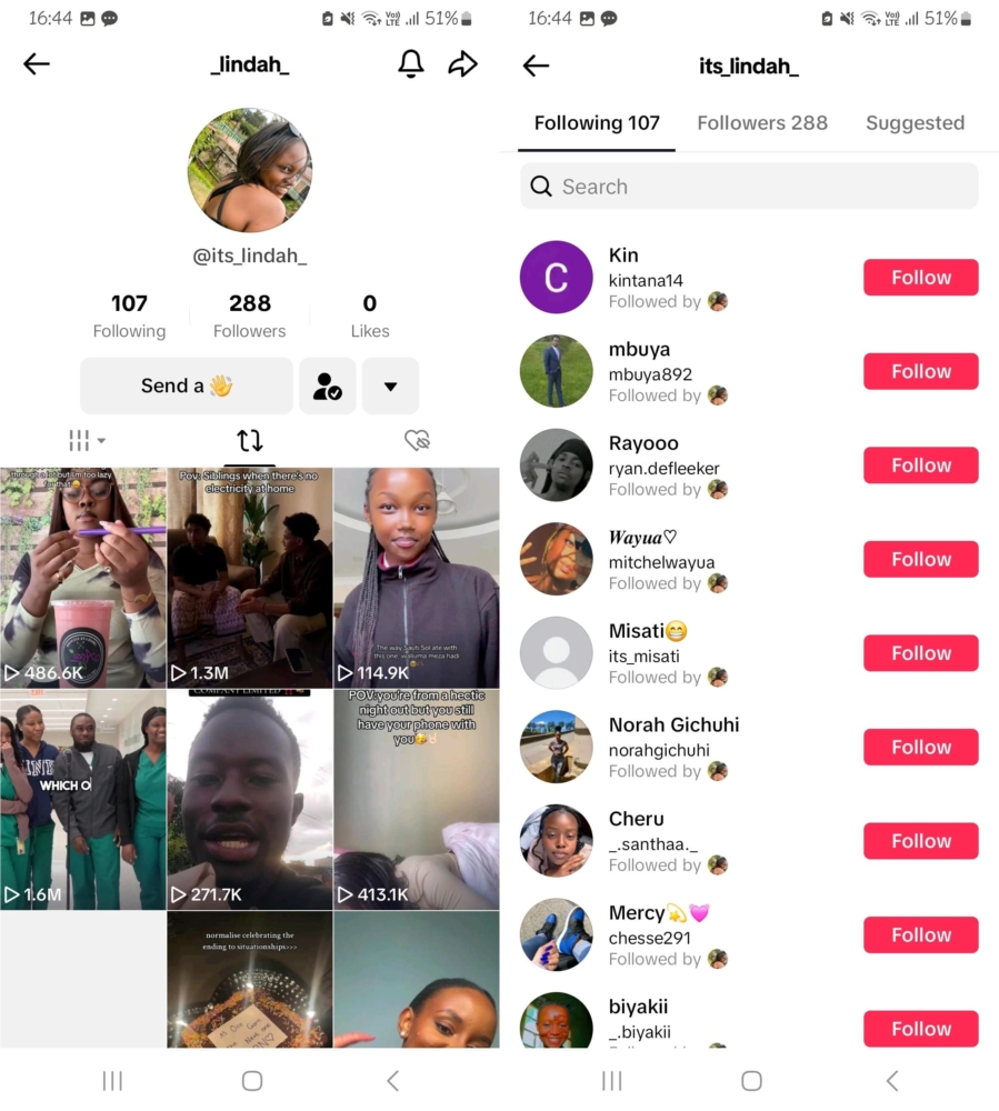 An image of searching TikTok by a friend's following