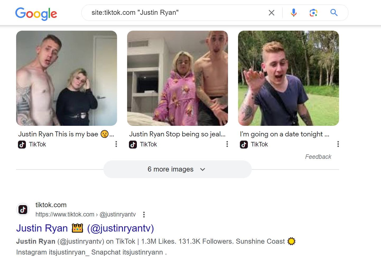 An image of a TikTok-specific search on Google