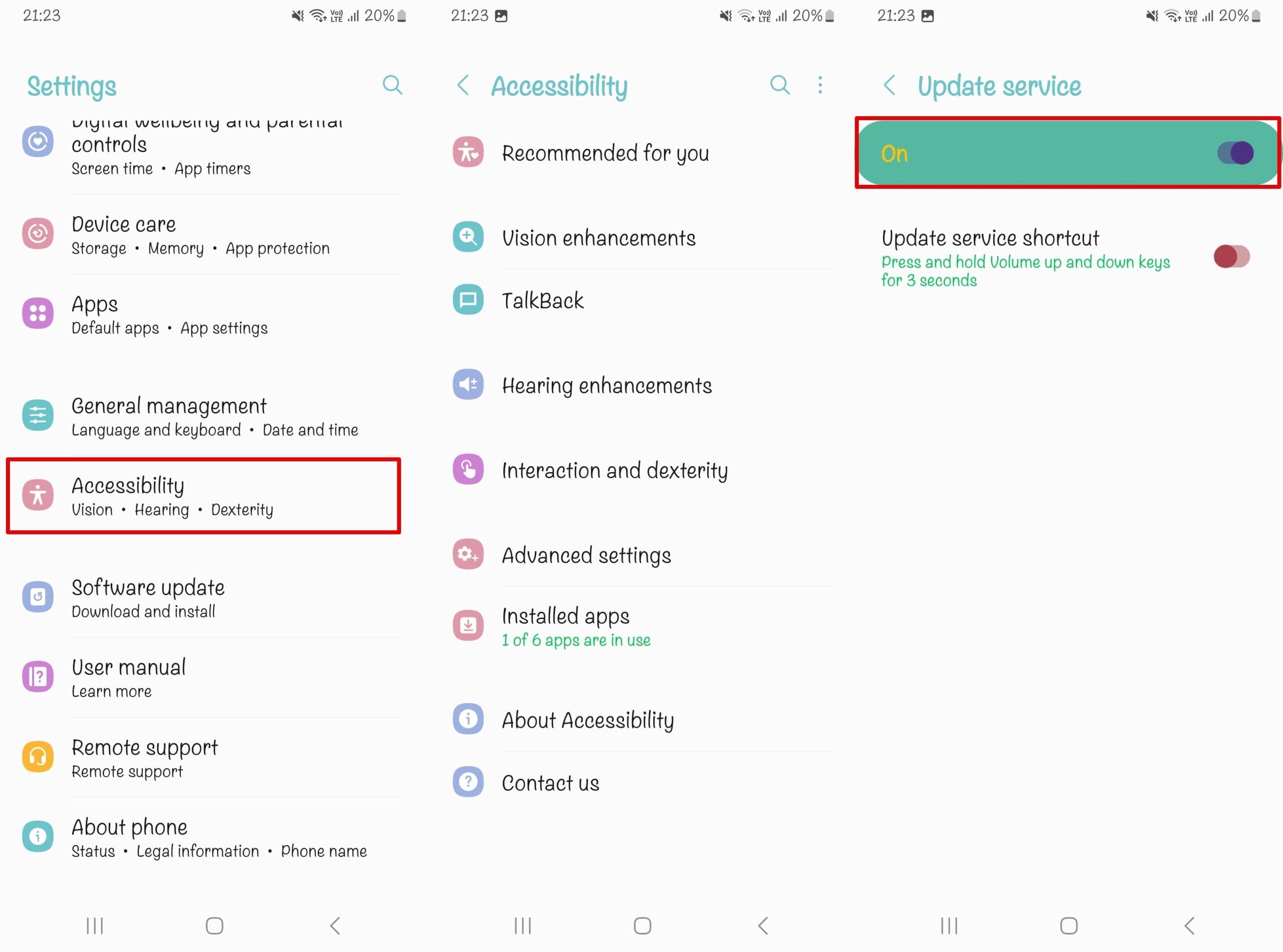 An image of allowing the Accessibility setting for the Update Service app