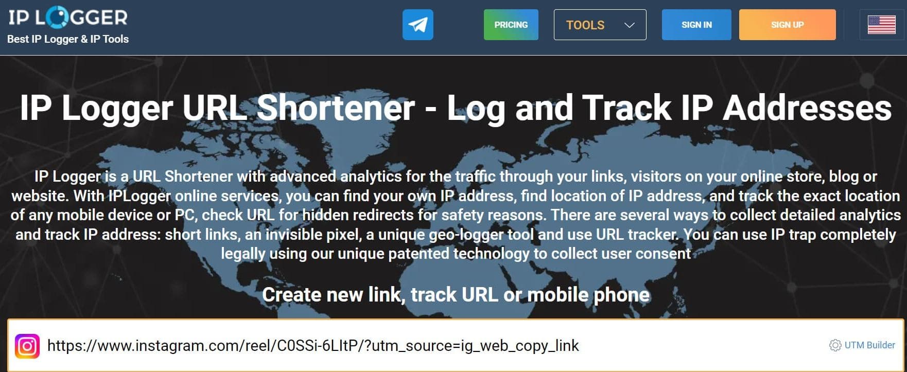 An image of IPLogger with an Instagram reel URL