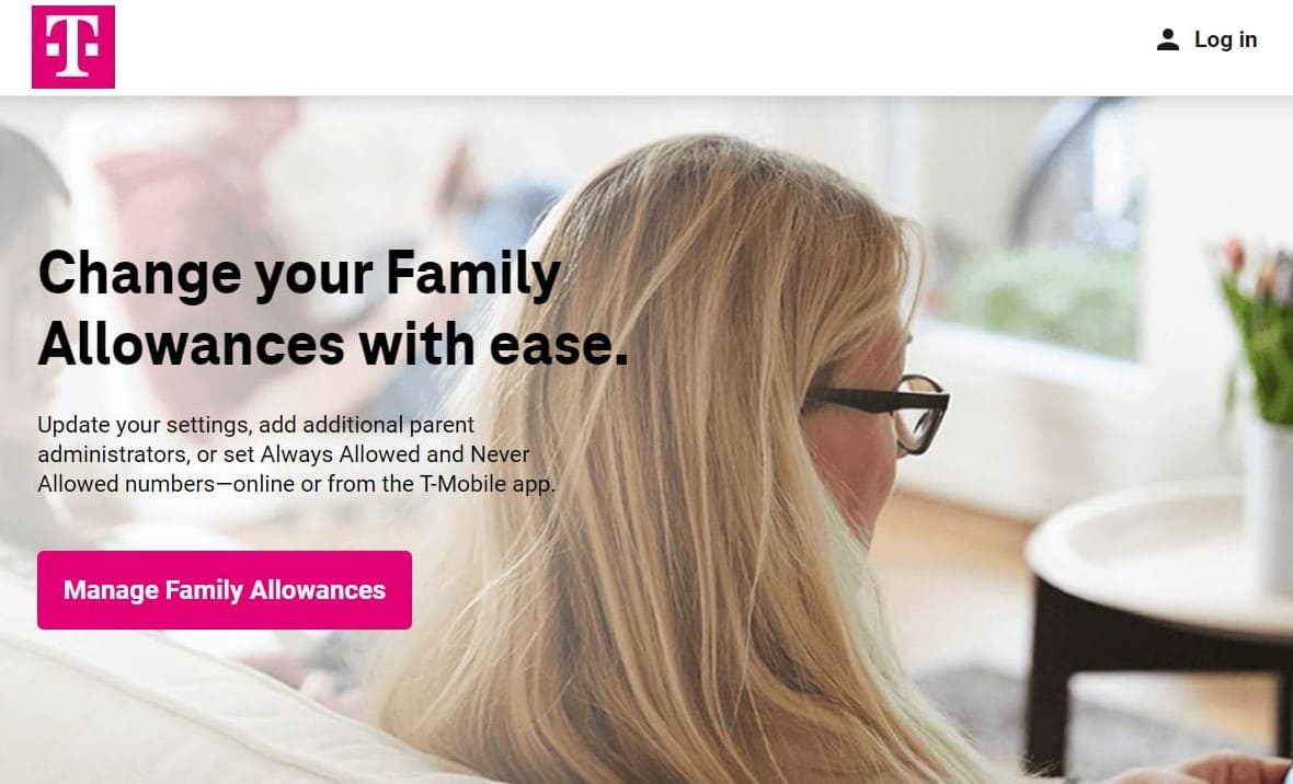 View of the website page with information about the t-mobile family allowance