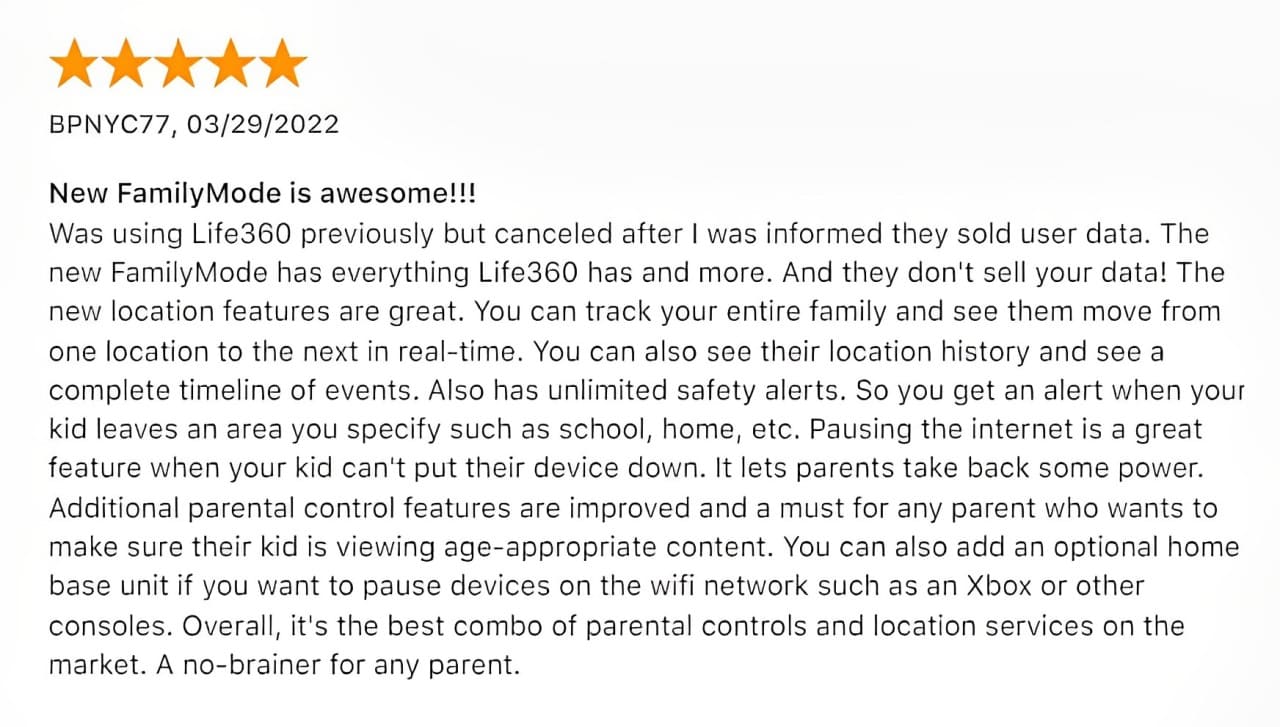 An image of positive review of parental controls by T-Mobile