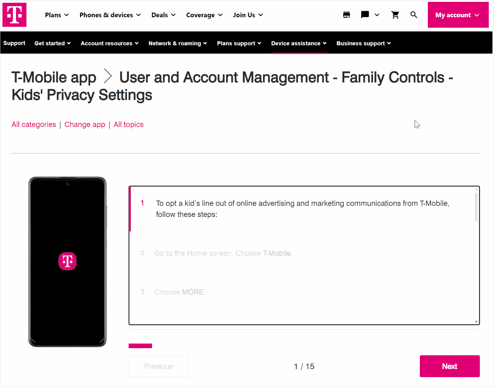 Gif showing how to set up T-Mobile's child line