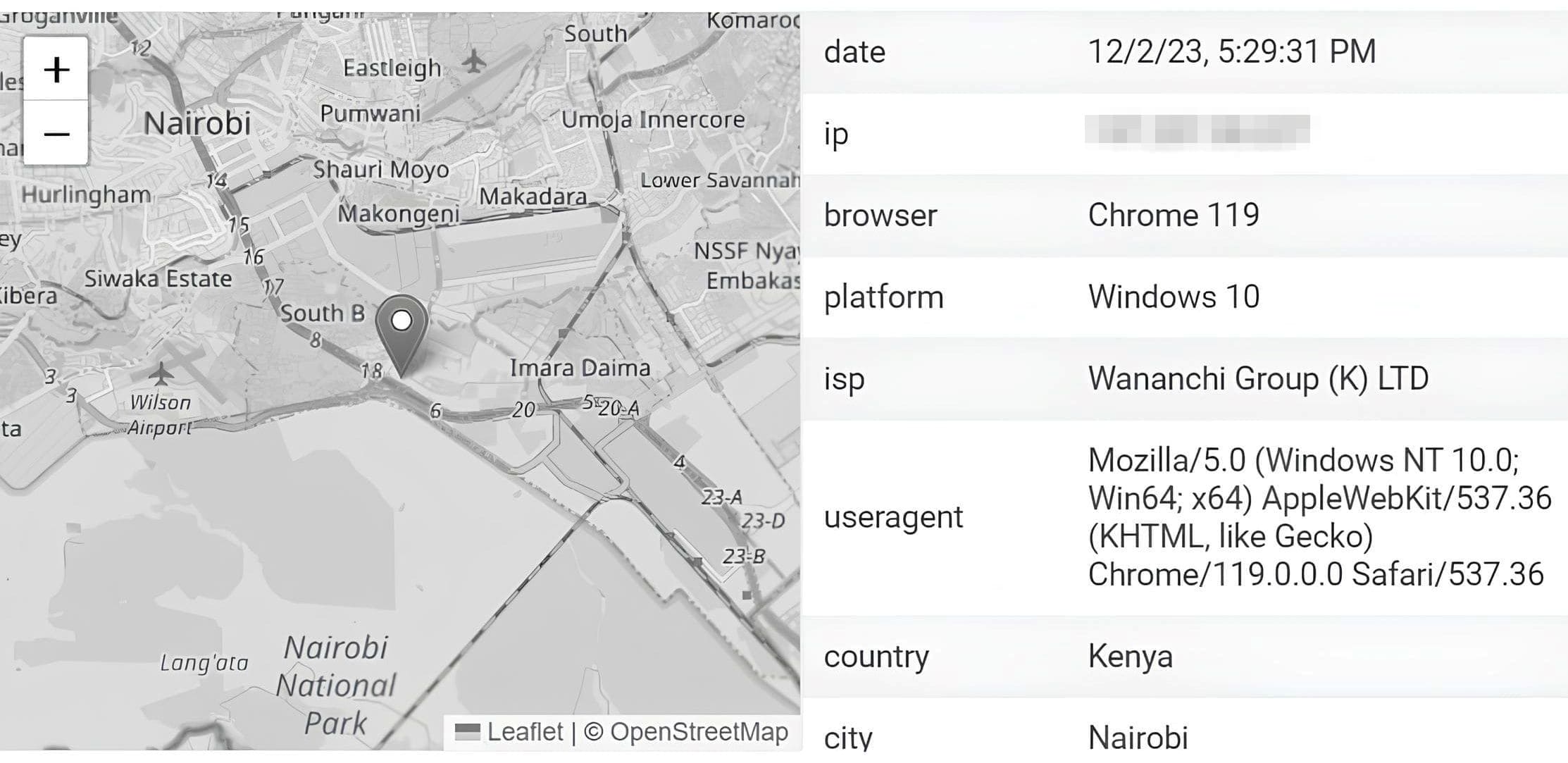 An image of IPLogger showing a tracked location