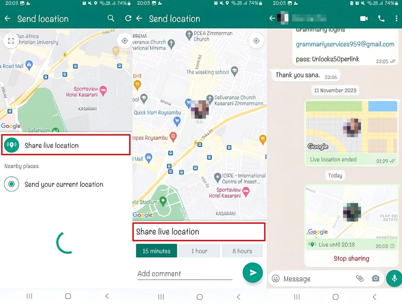 An image of the WhatsApp location-sharing feature