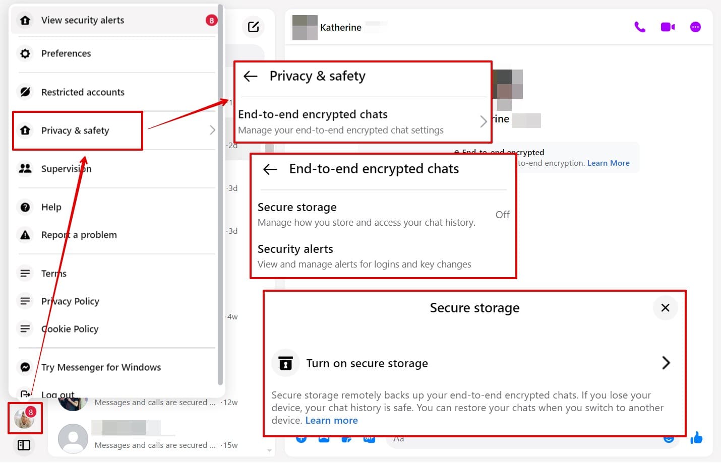 Screenshots of the steps to enable secure storage