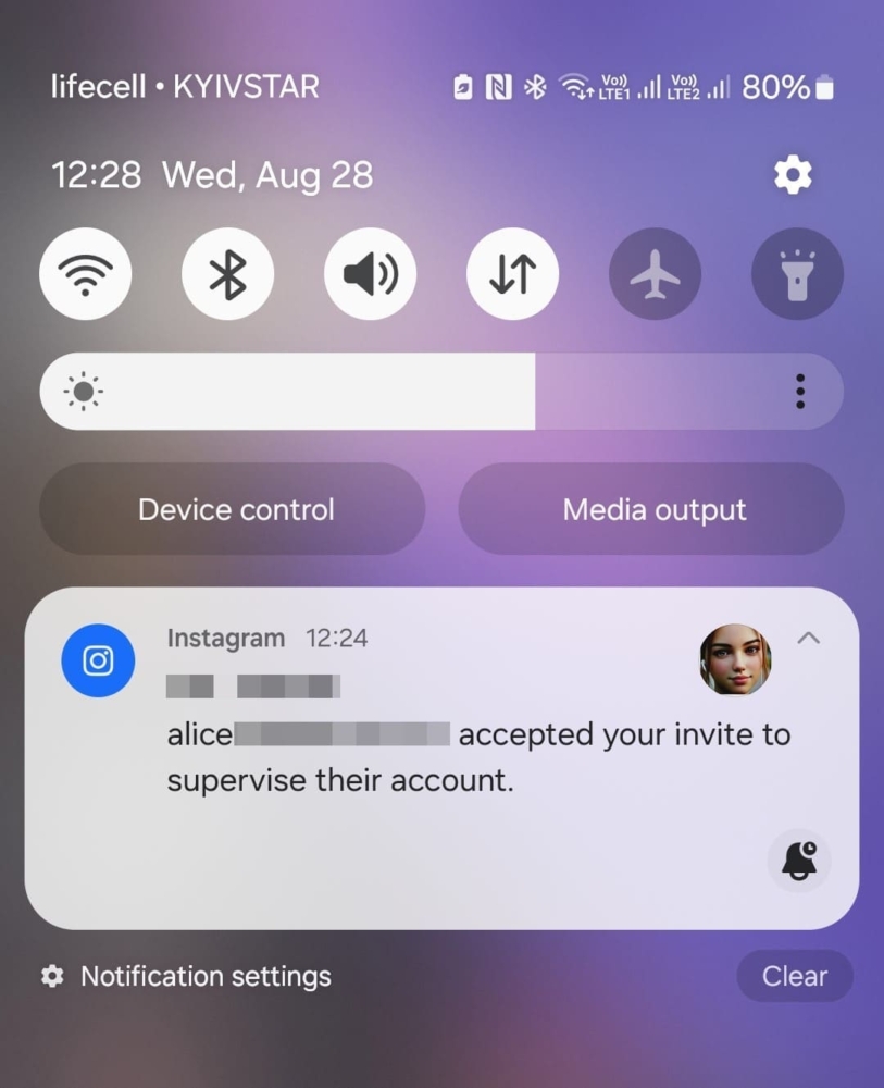 A view of a push notification from Instagram
