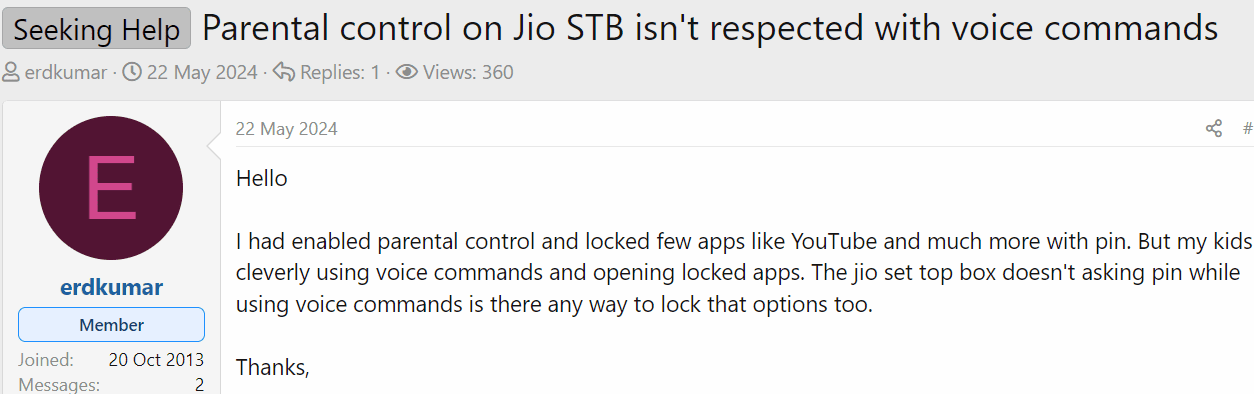 An image showing kids can bypass Jio parental controls using voice commands