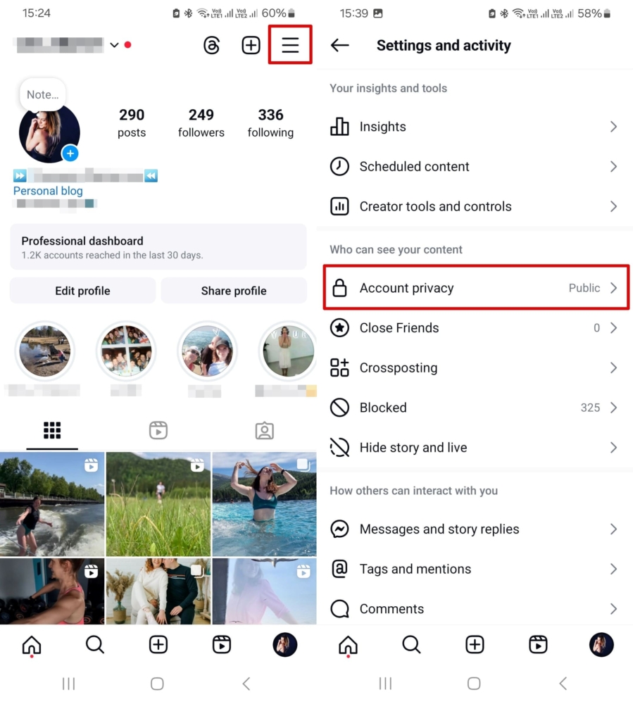 Steps to sign in to Account privacy of your Instagram account