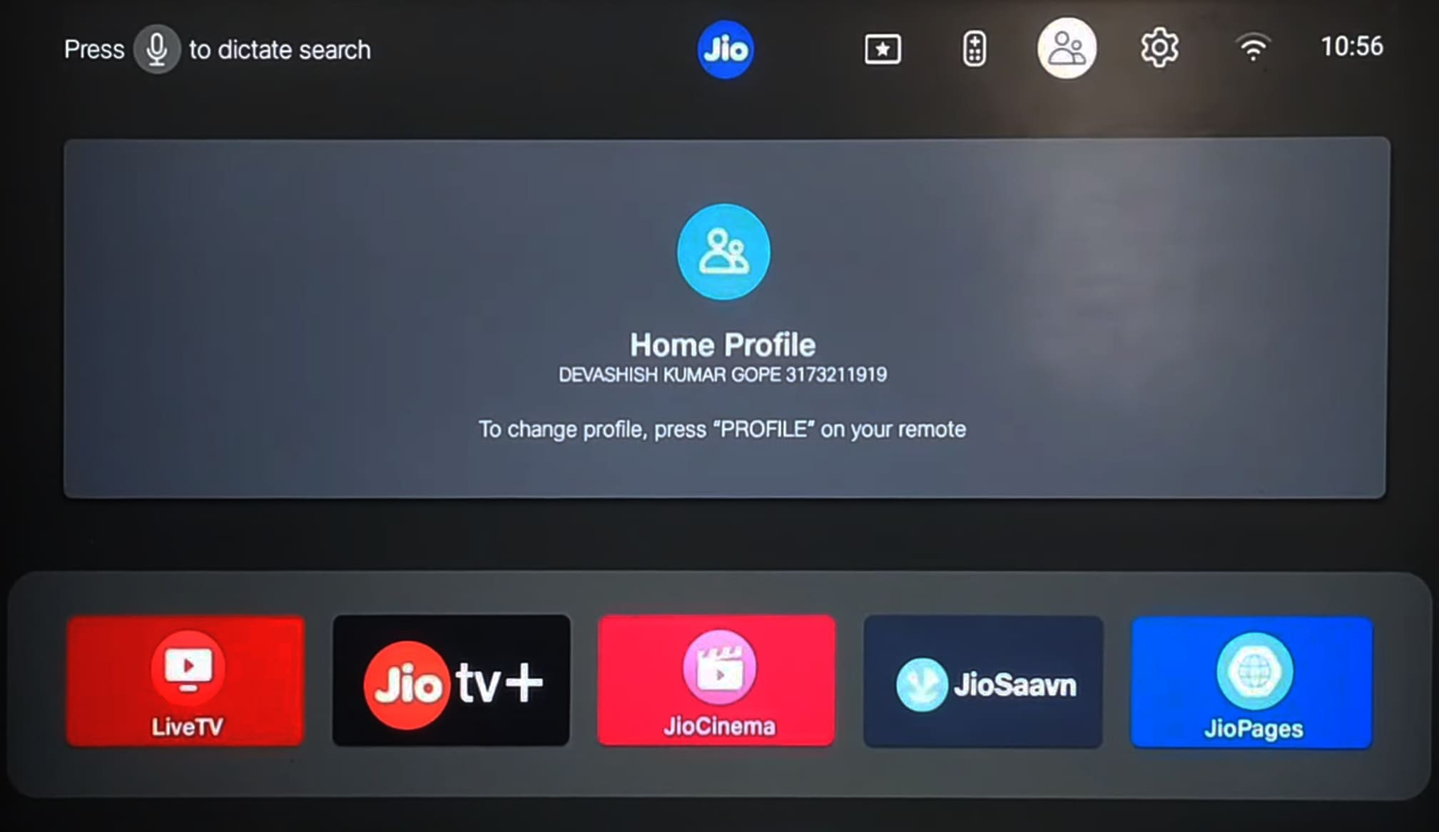 An image of Jio STB home screen