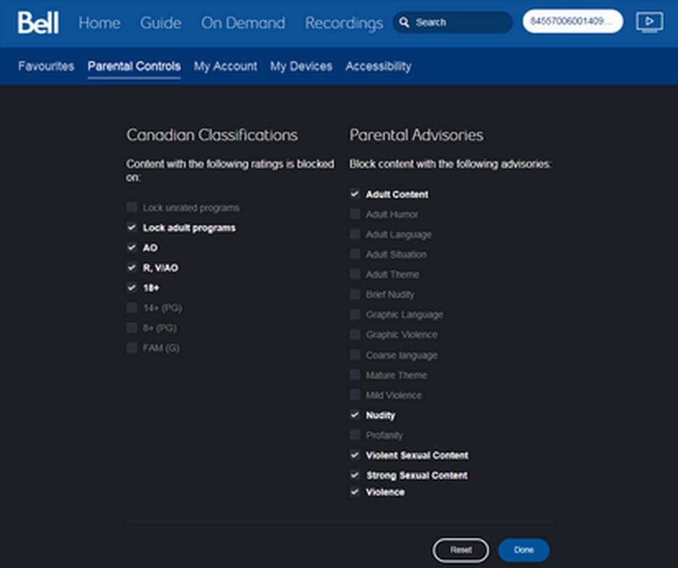 Confirming bell fibe tv parental controls settings