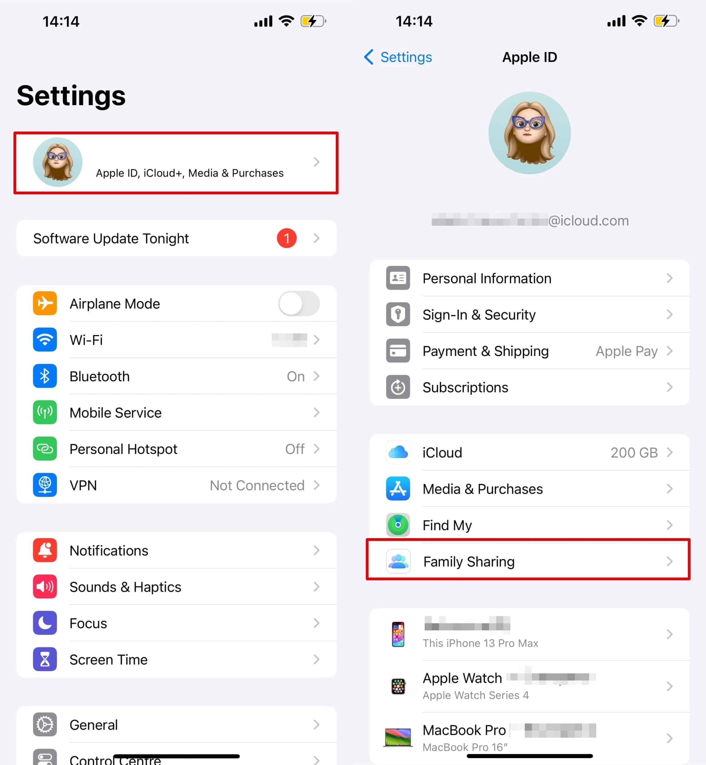 An image of the steps to create a Family Sharing group in iPhone