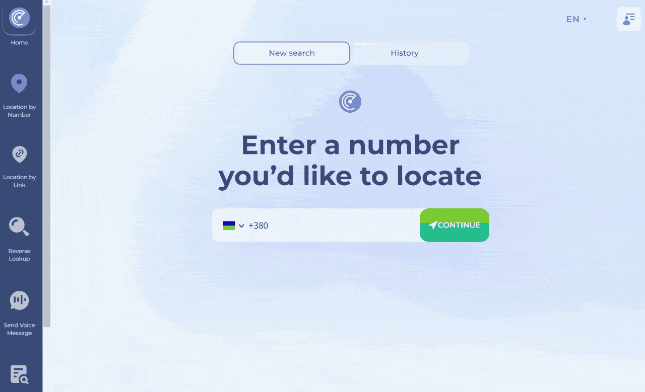 To use the location by number feature, enter a phone number, select a message or write your own, and send it. After the recipient opens the message, you will see the location on the map. Demonstration in gif format.
