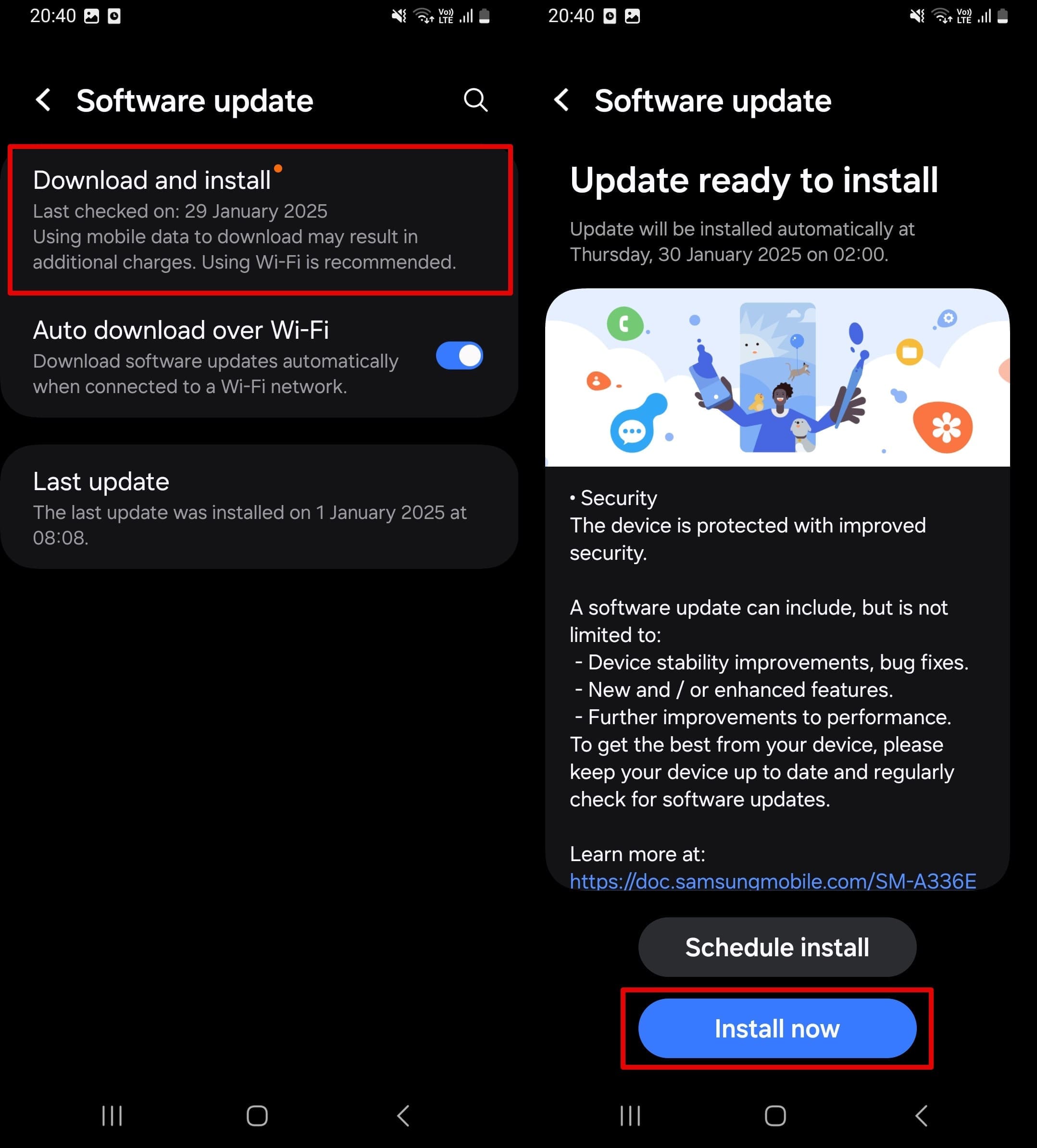Tap Download and install - Install now.
