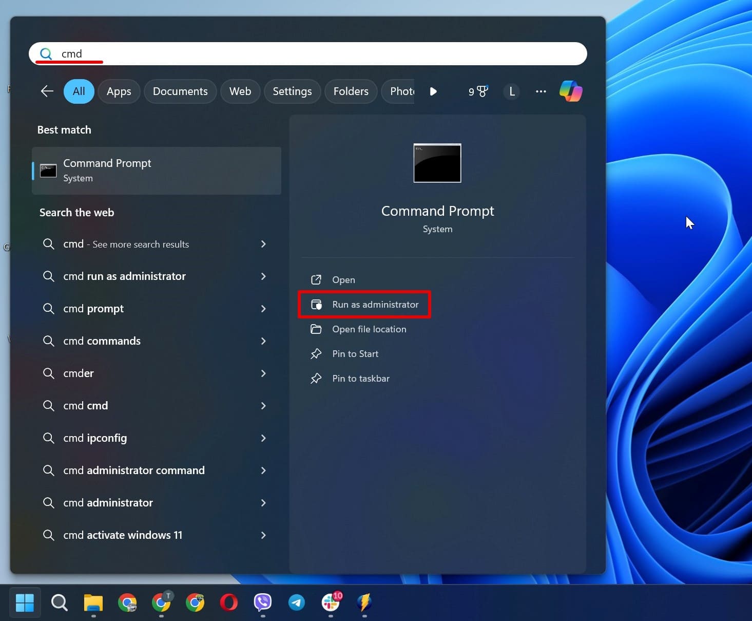 Accessing the command prompt system on Windows