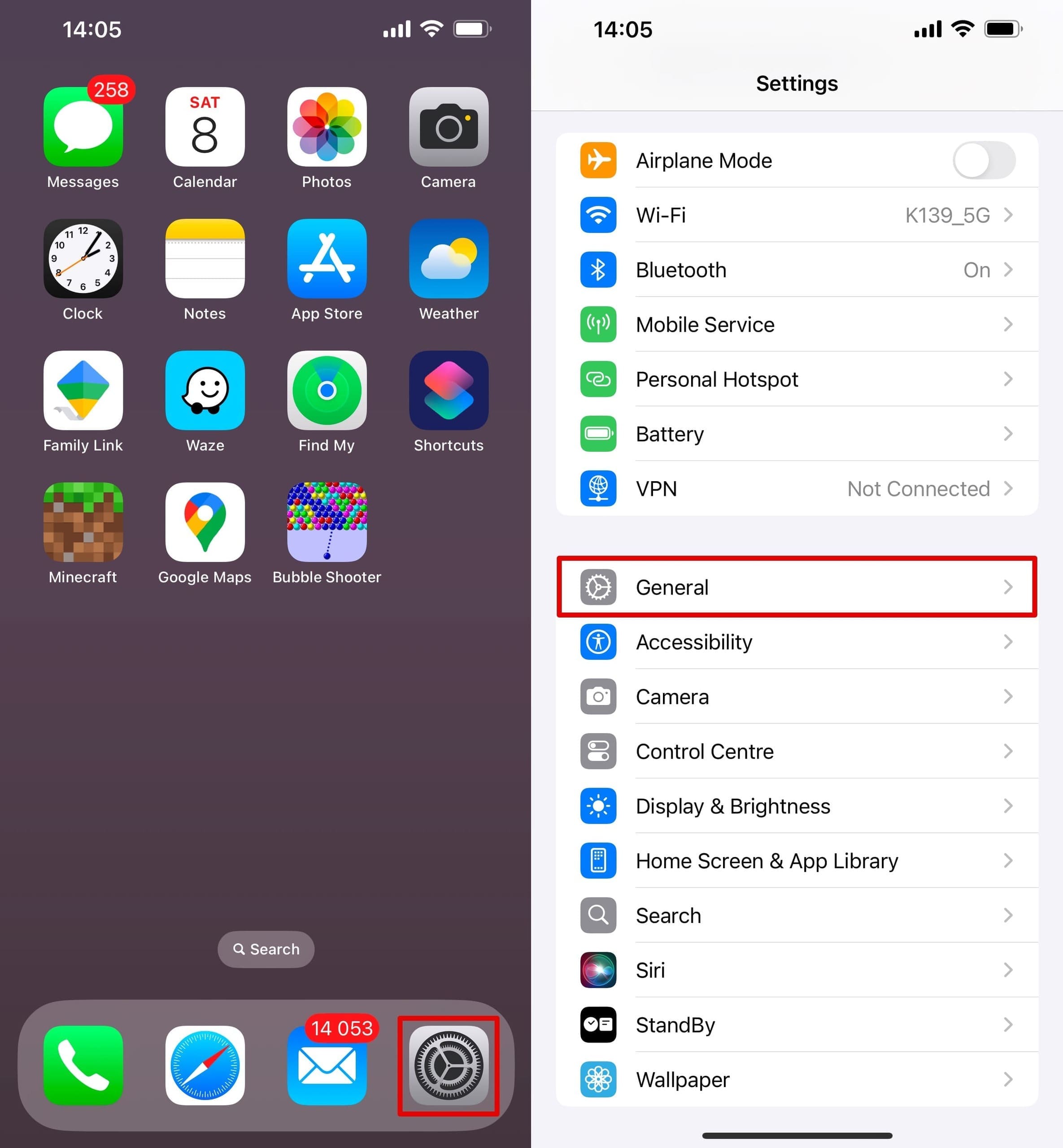 Go to the iPhone - General tab by scrolling down.