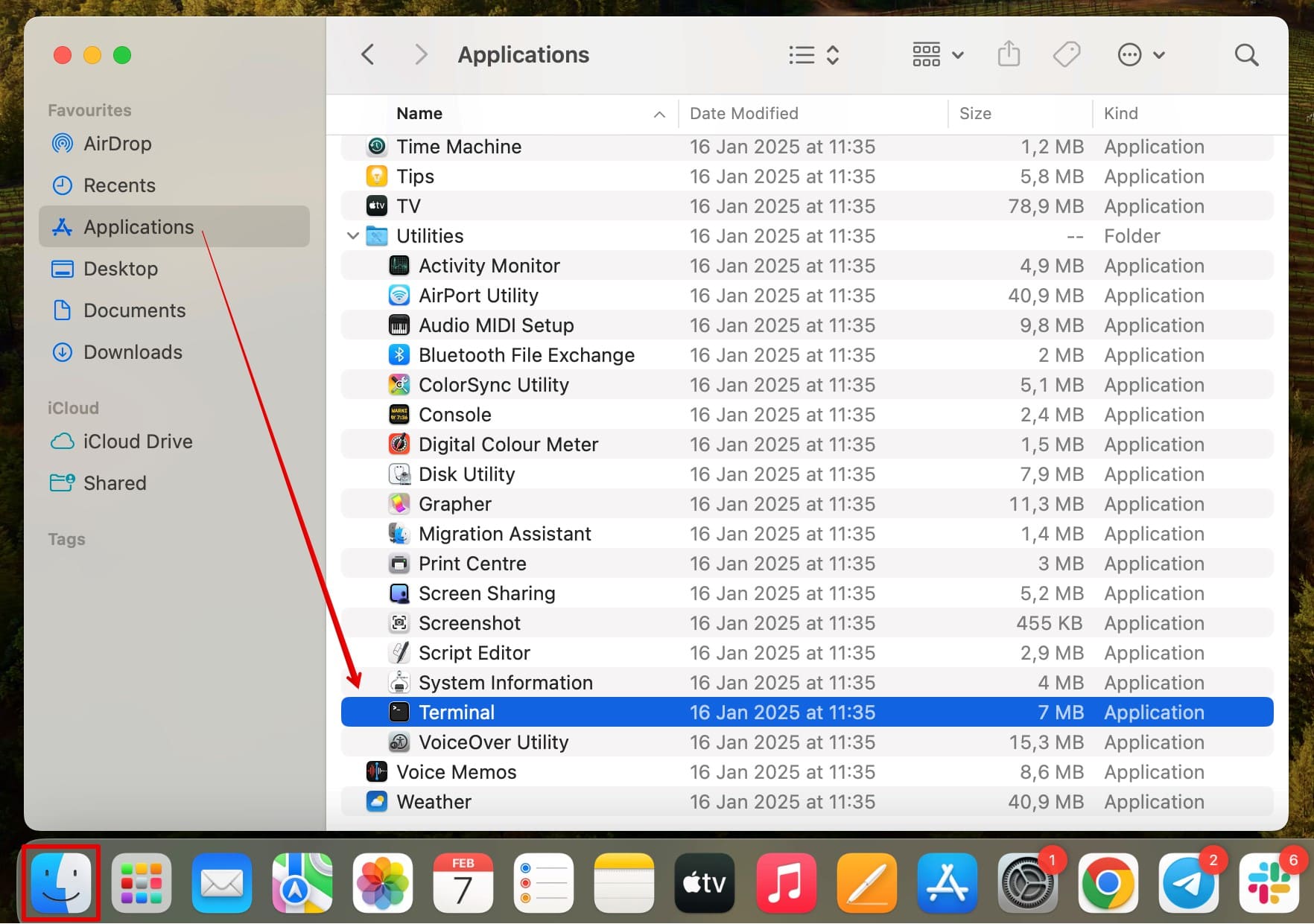 To access the Terminal on Mac, go to Finder - Applications - Utilities folder.