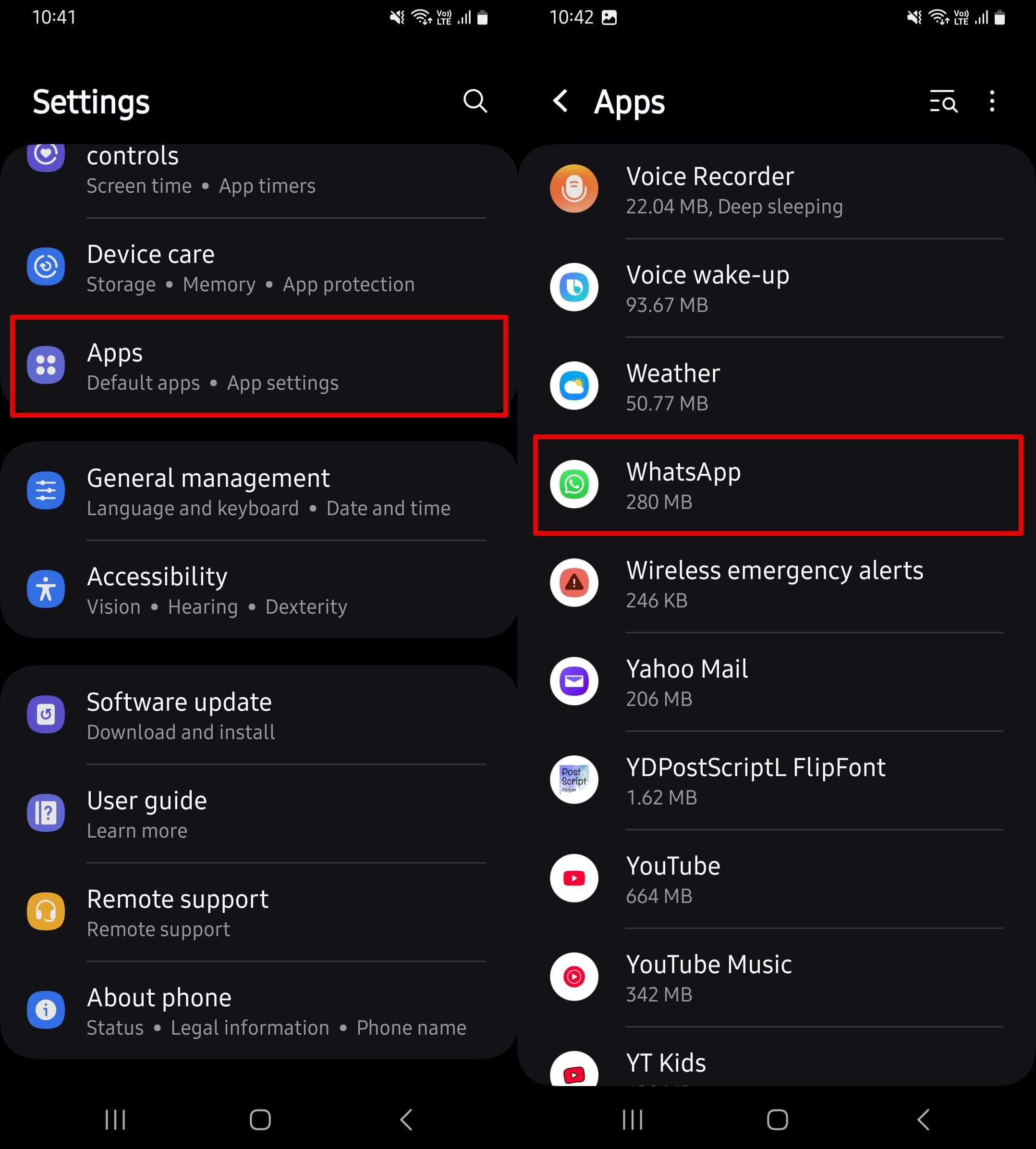 Go to Settings on your phone - Apps - WhatsApp.