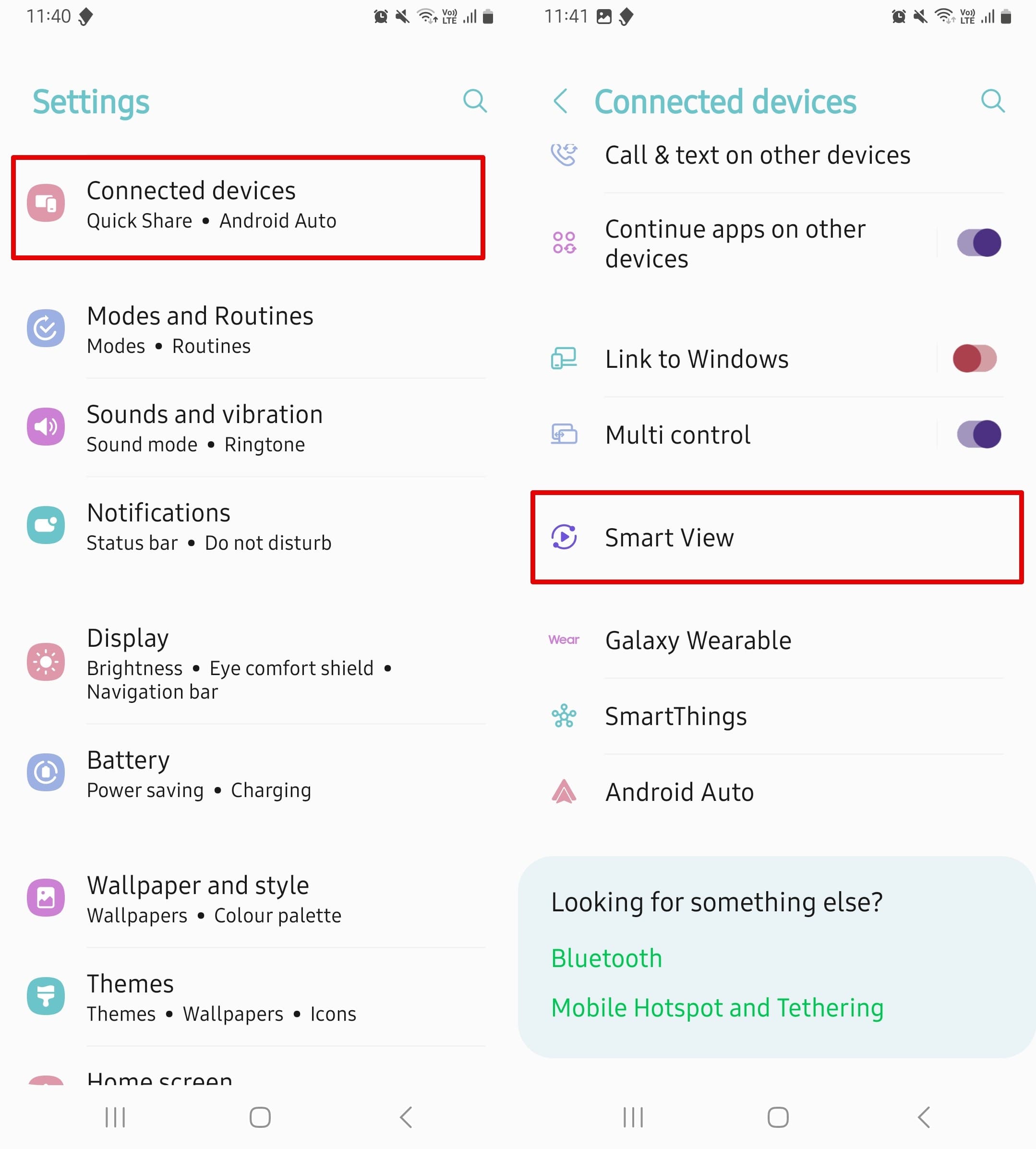 Open Settings then Smart View on Samsung phone.