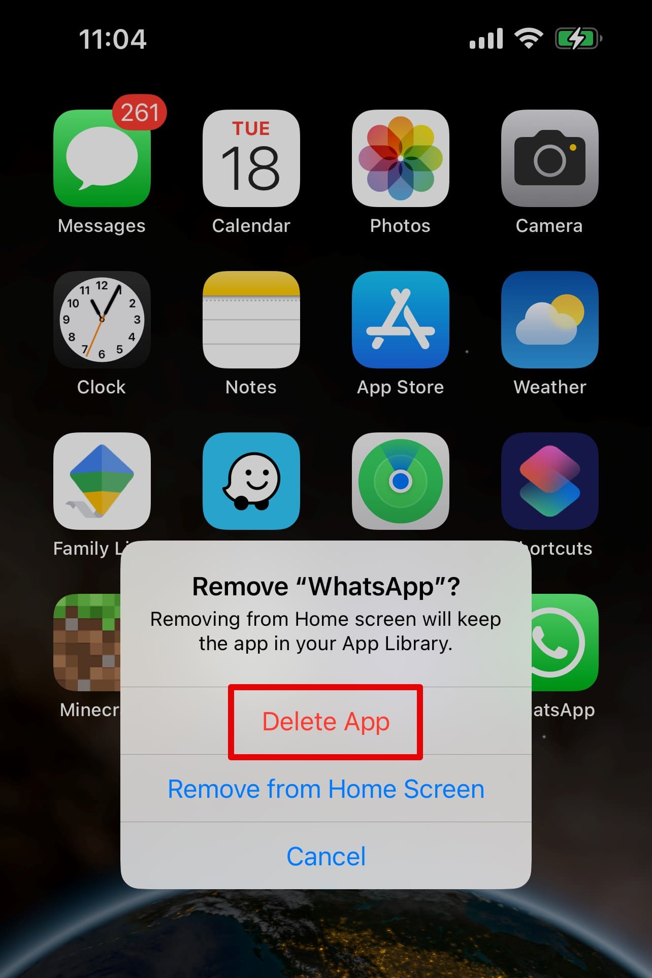 Uninstall the application by clicking on the icon.