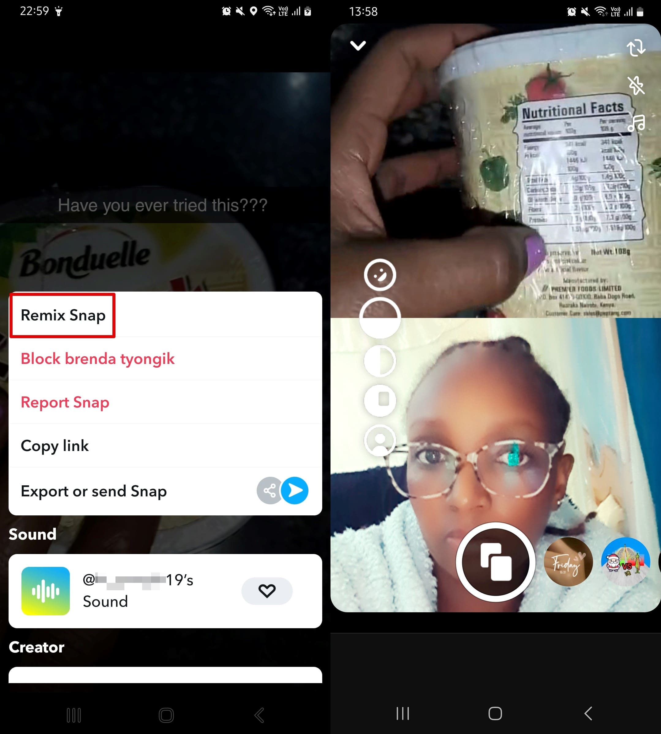 Select the desired story, click Remix Snap, and take a screenshot.