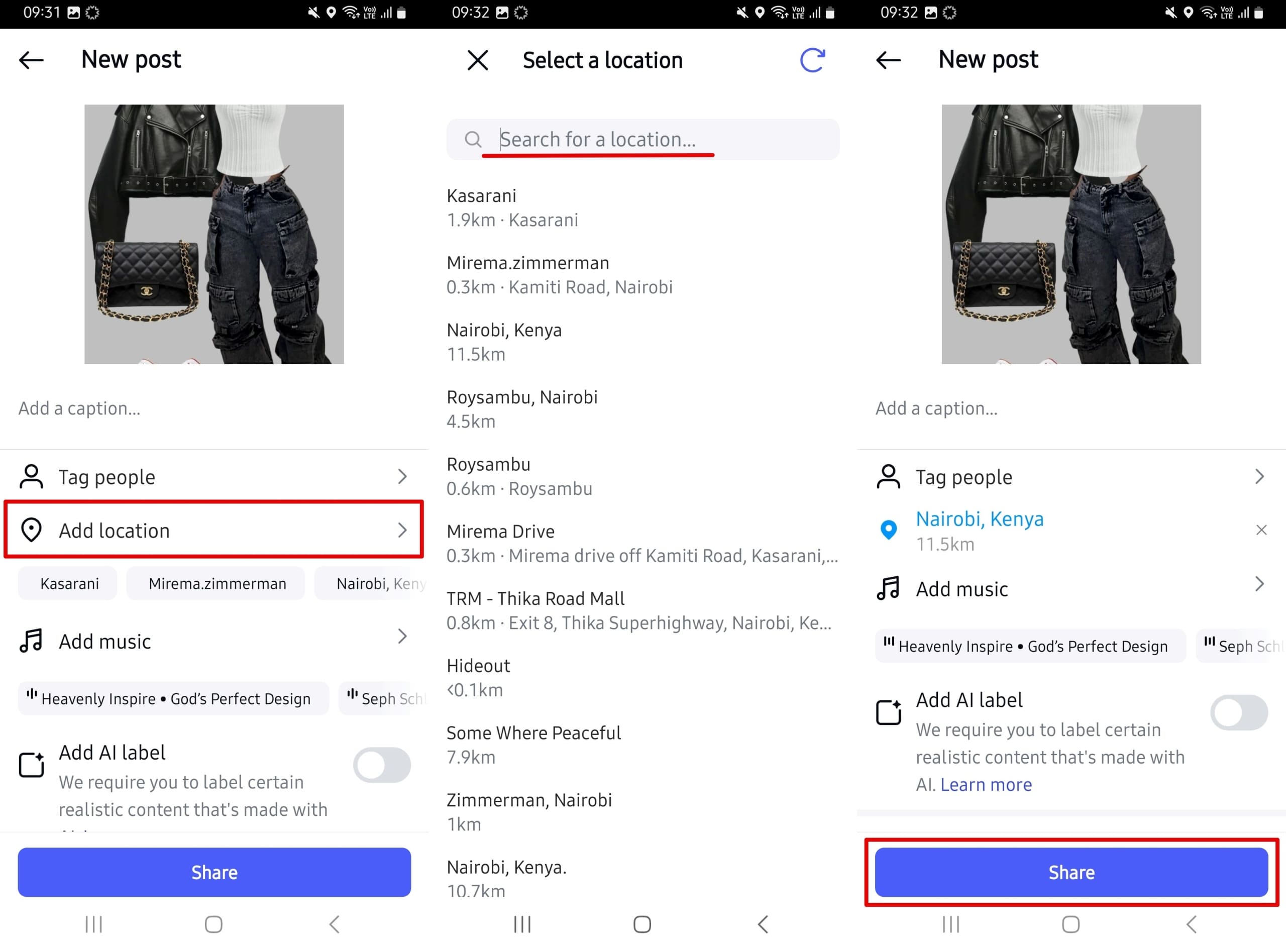 Choose Add location, select a location, and click Share.