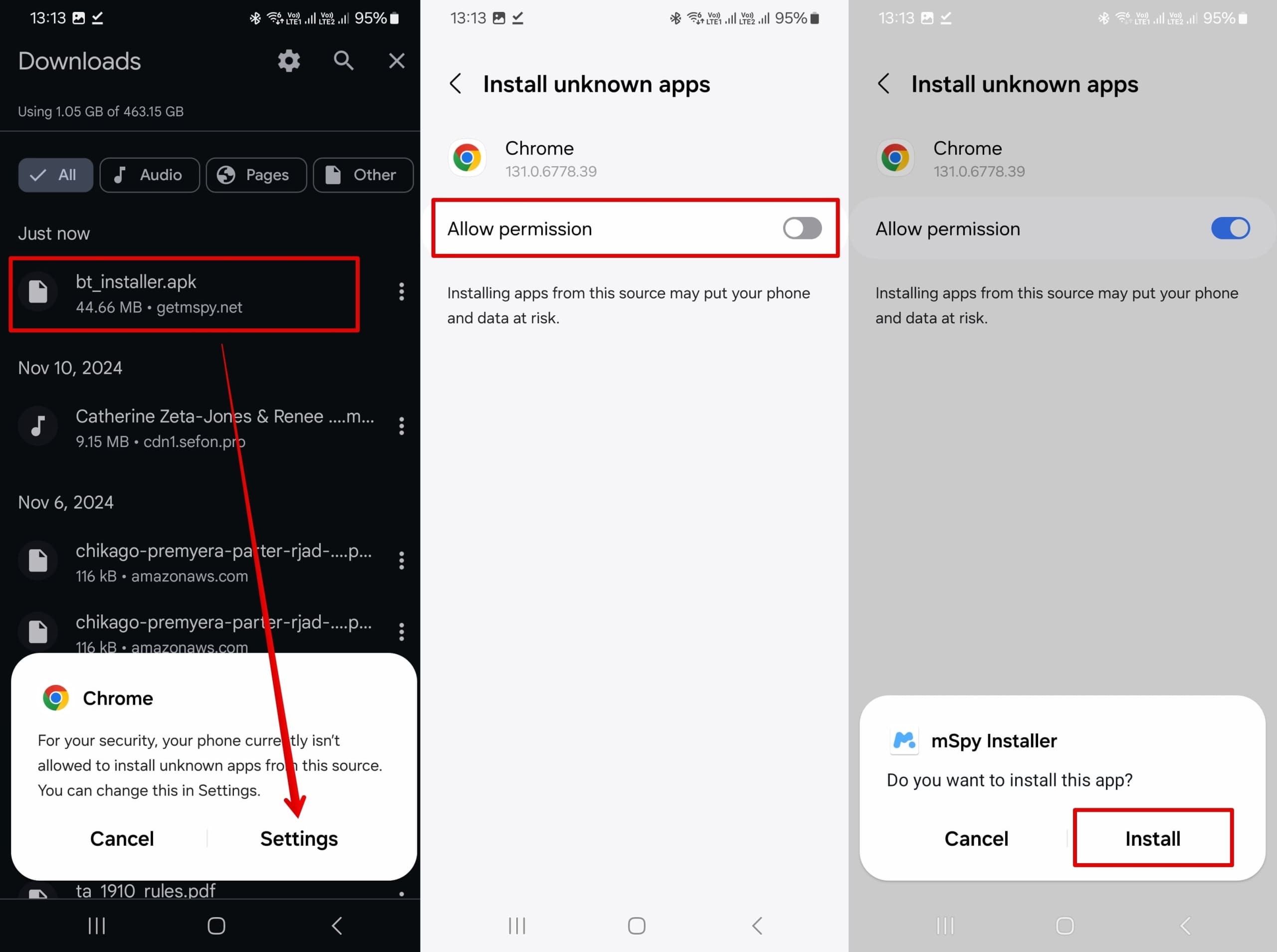 When you open the file, you need to give permission and then install.
