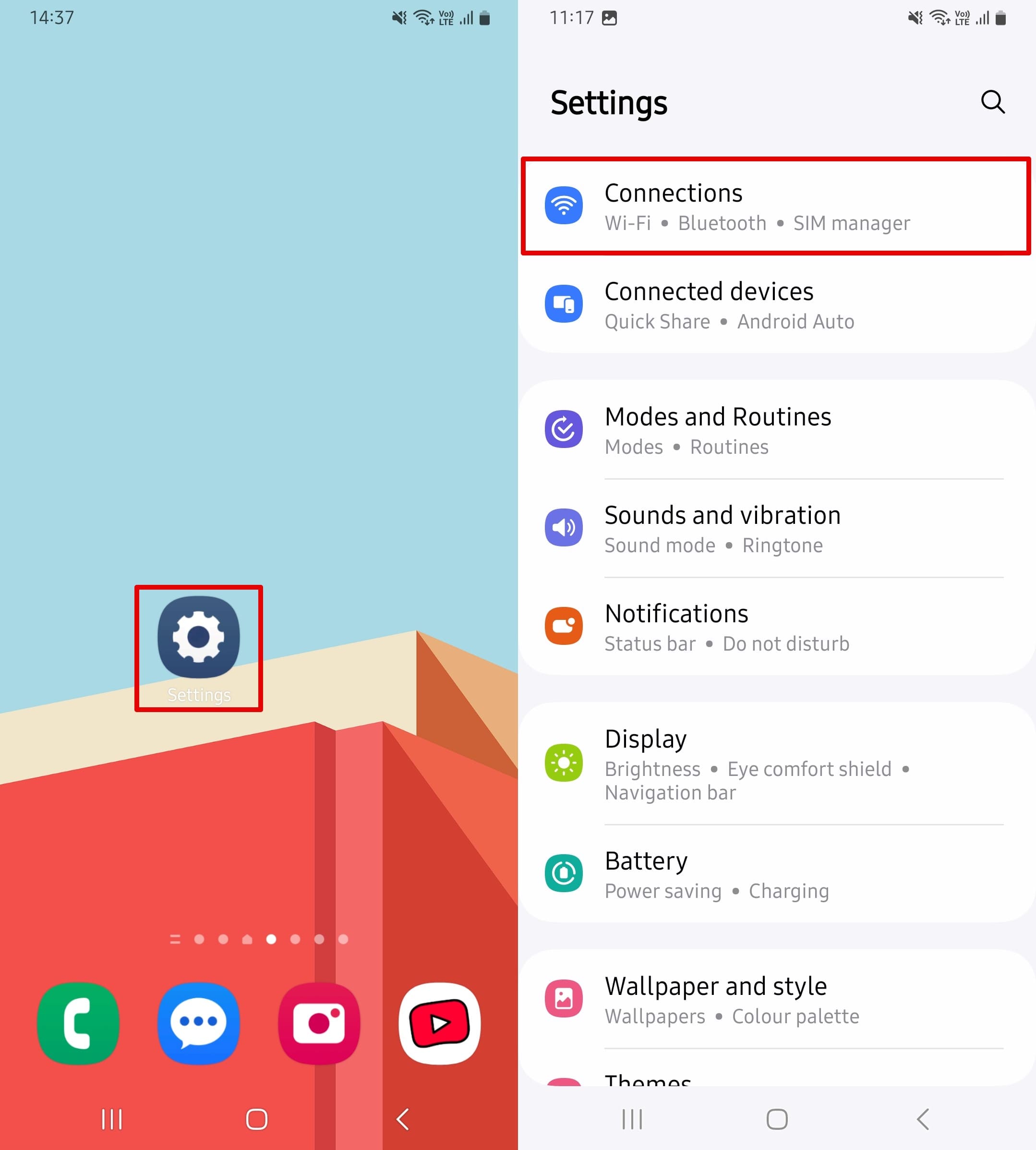 Go to Phone settings - Connections.