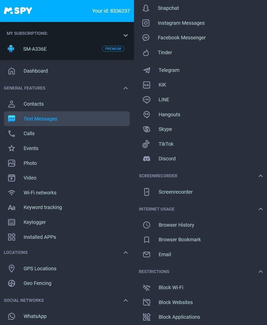 The mSpy dashboard screenshot showing what you can see on the target device.
