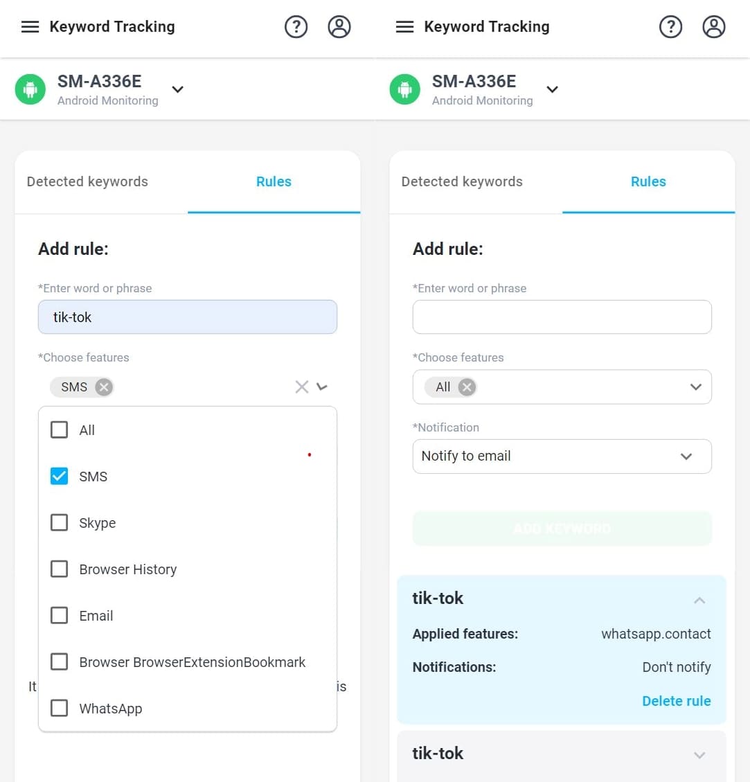 Customize keyword tracking, add it and select the function to track.
