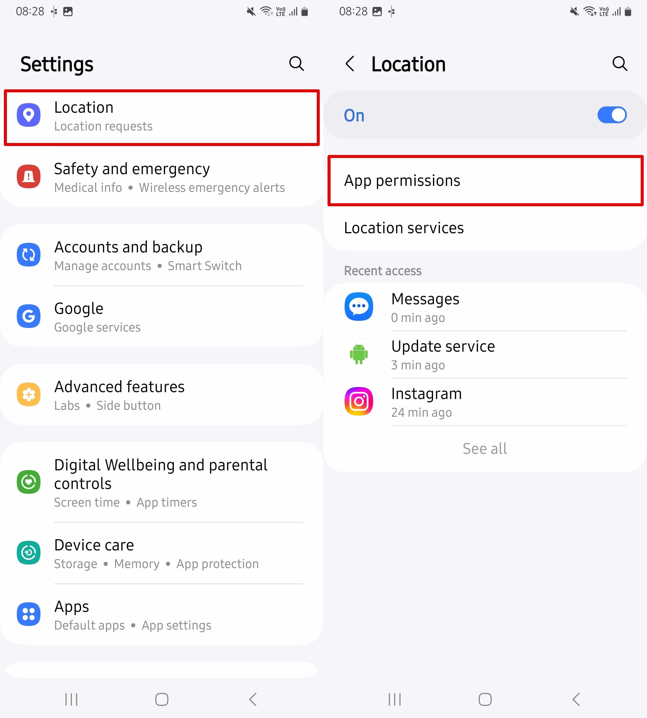 Open location and click App permissions.