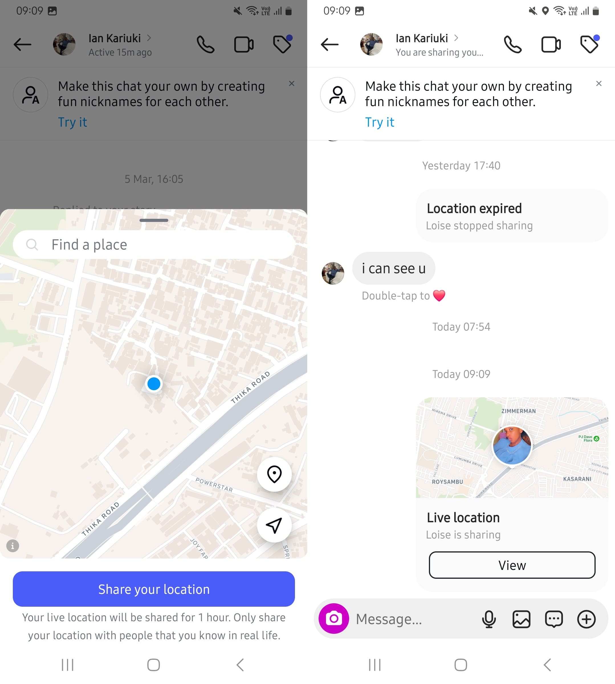 Select location and tap Share your location.