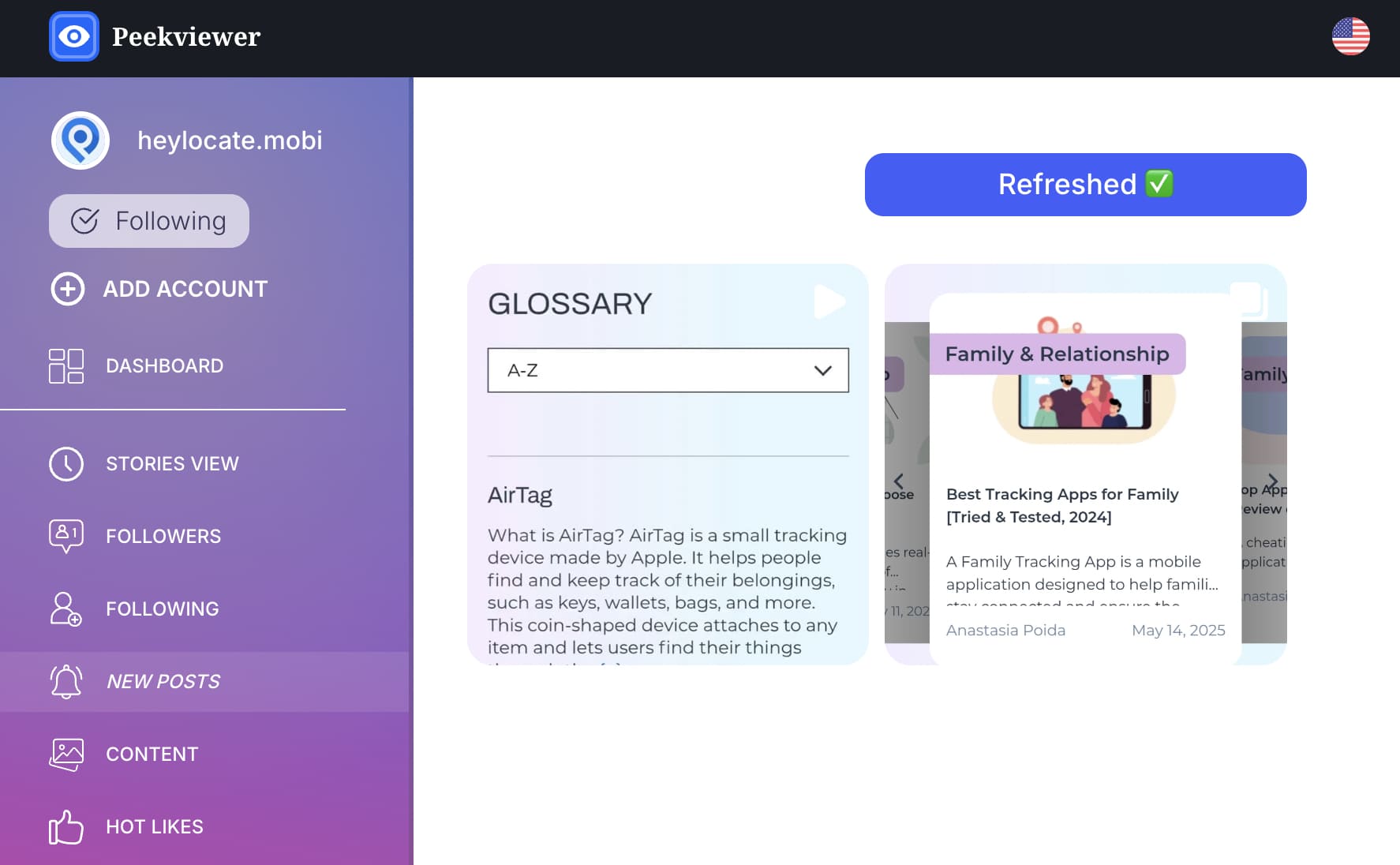 New Posts tab and display of new posts in the Peekviewer panel.