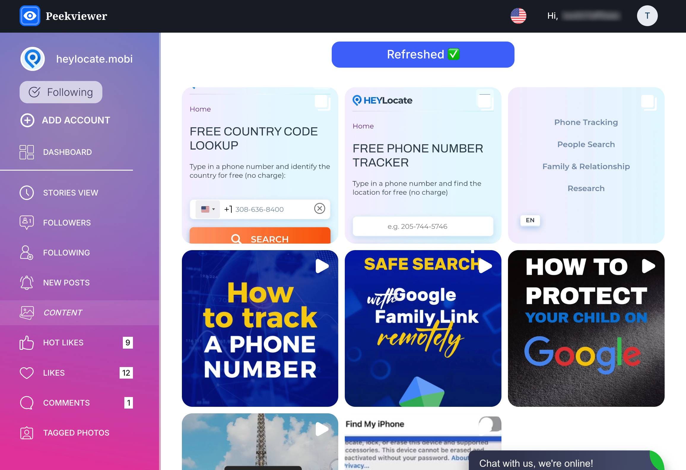 Content tracked on an Instagram account on Peekviewer dashboard.