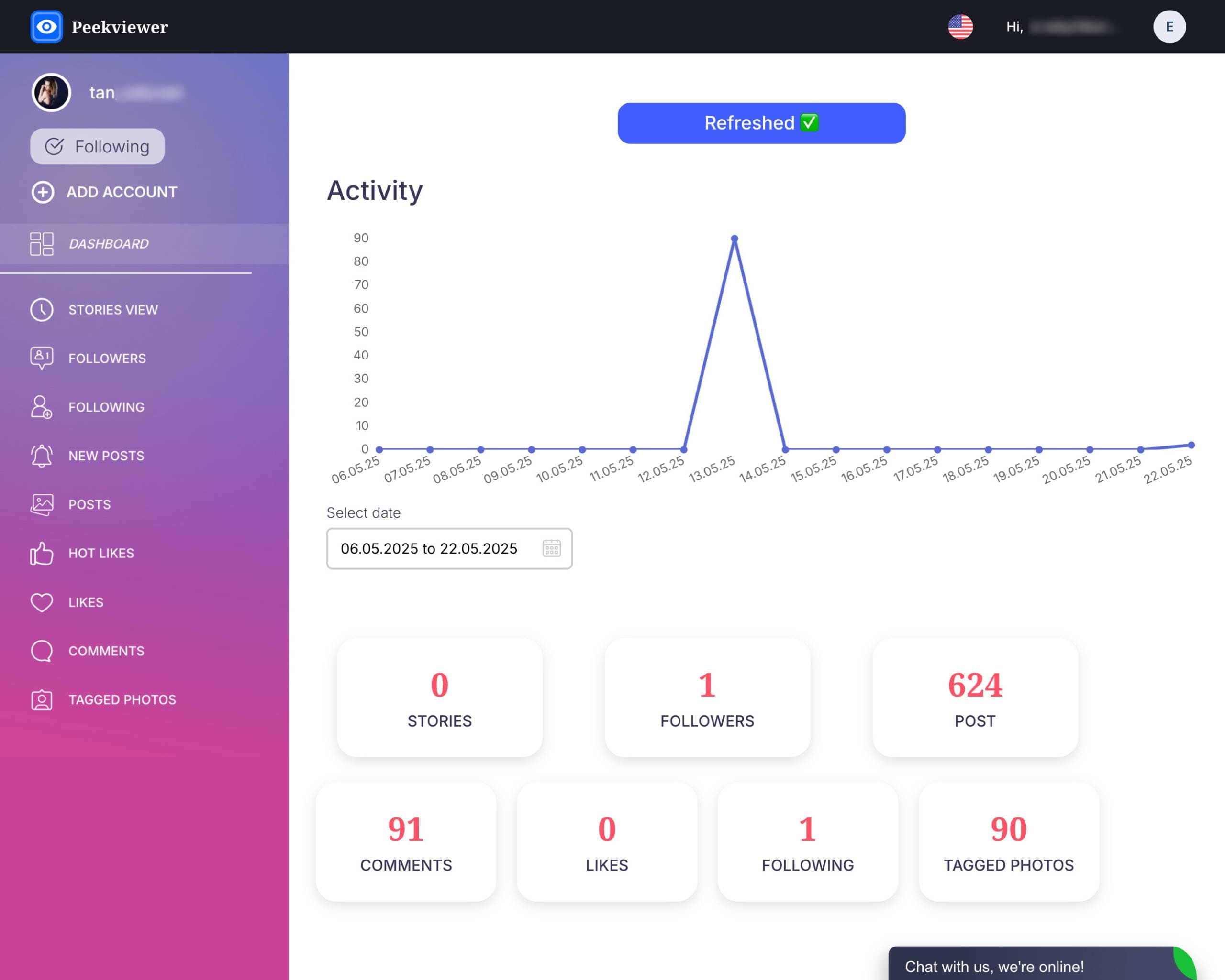 Peekviewer shows private IG account monitoring activity status