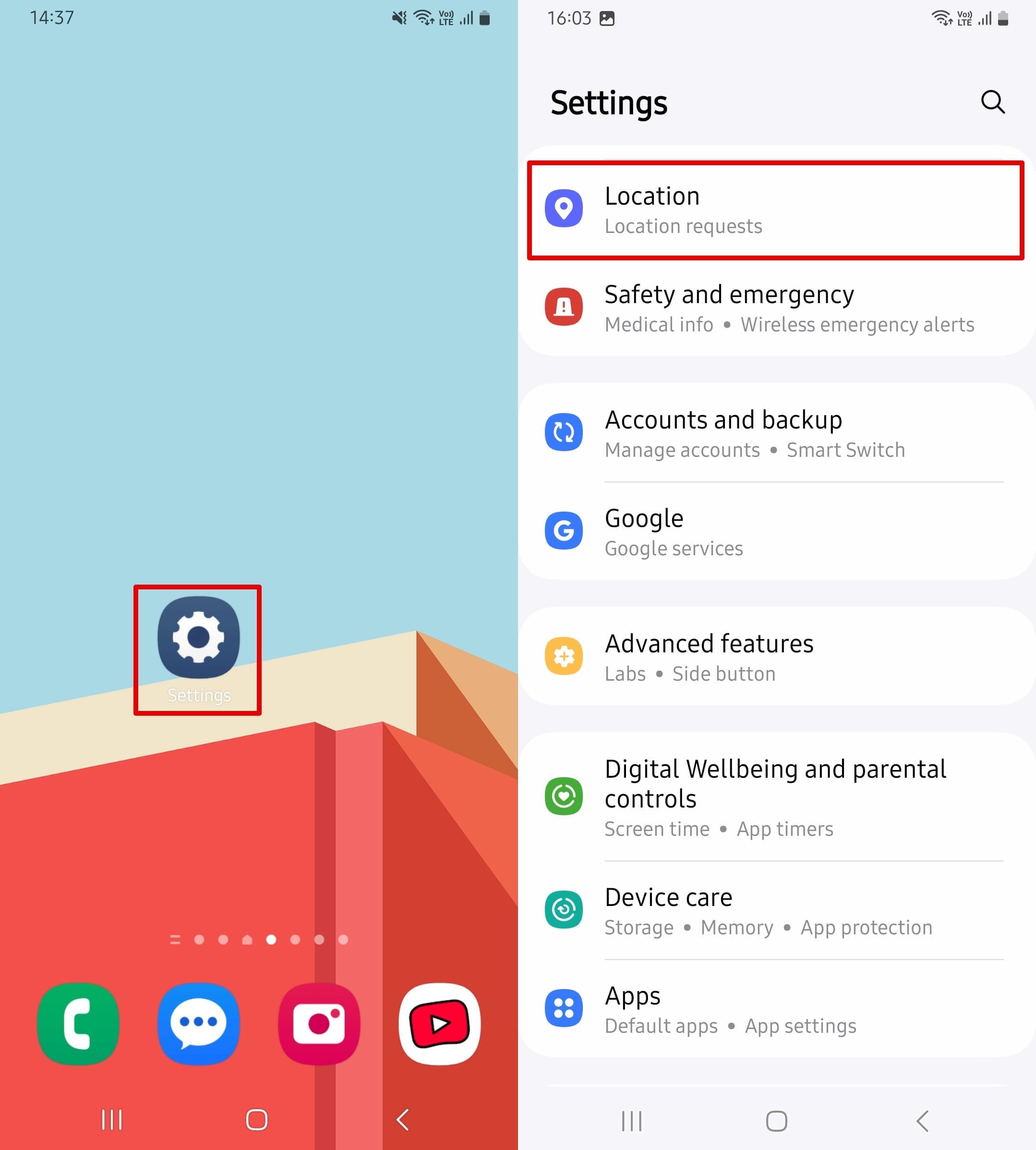 Go to the Settings app and select the Location item.
