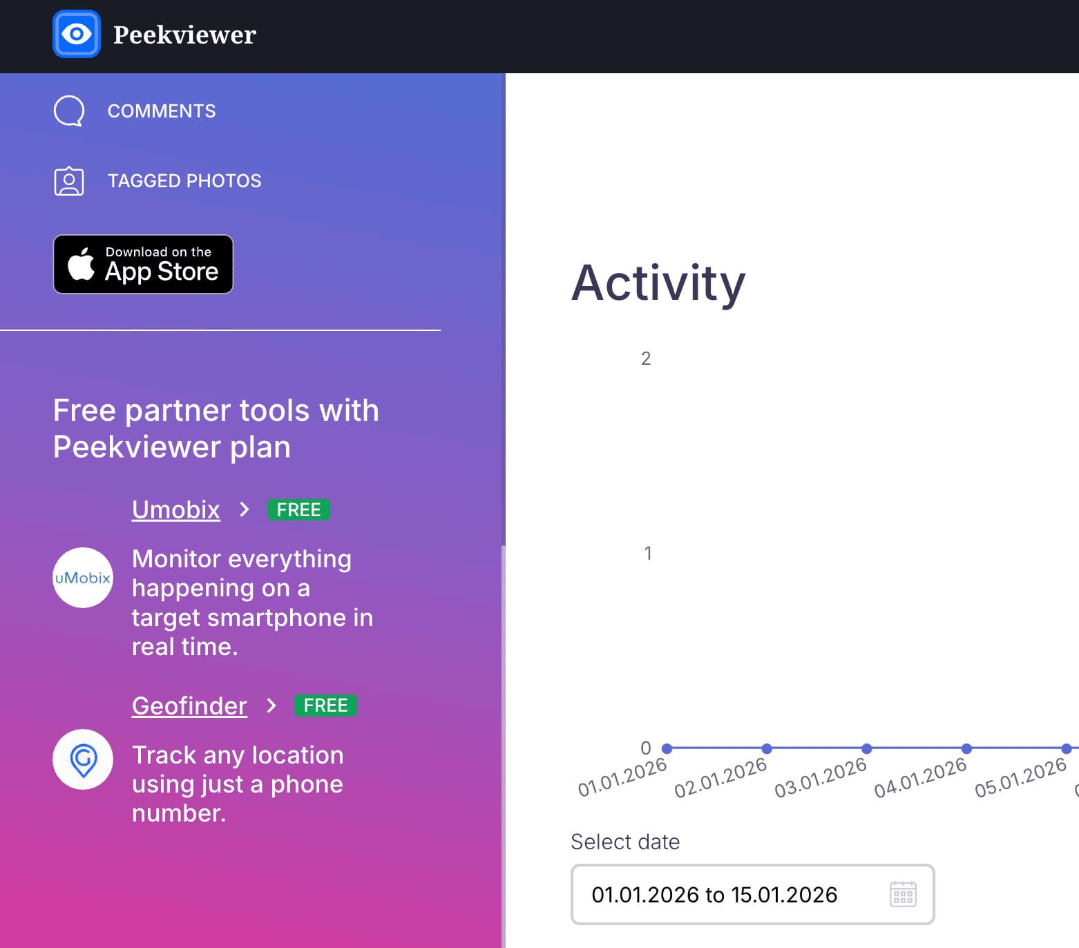 PeekViewer offers uMobix and GeoFinder for free within its plan
