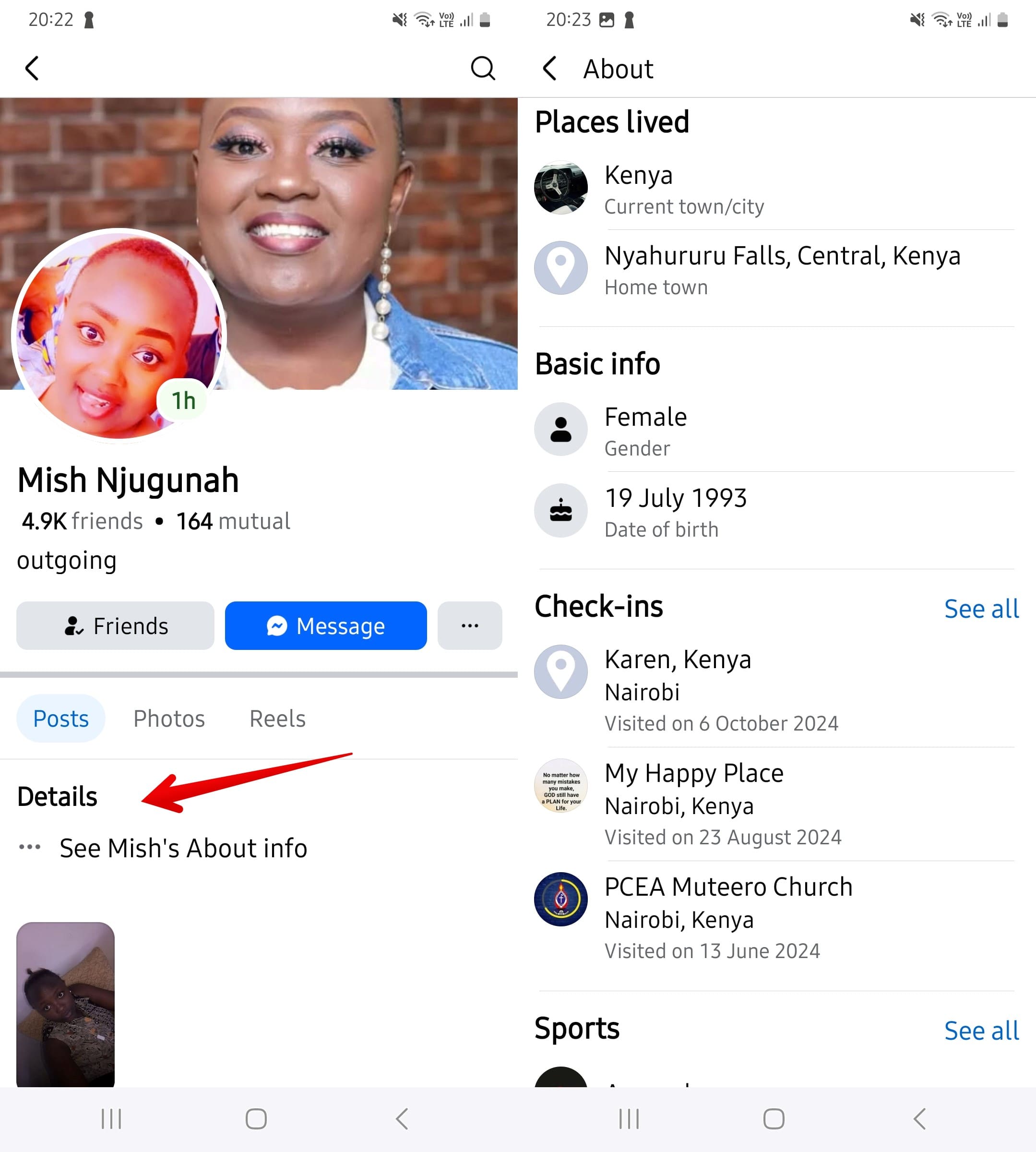 Check the About Section on a person’s Facebook profile to see places lived and check-ins.