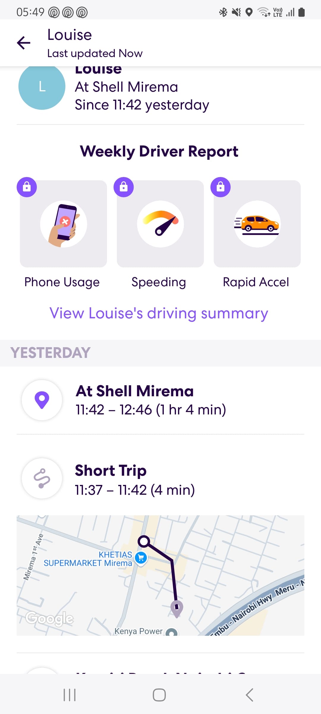 Life360 showing a person’s location history.